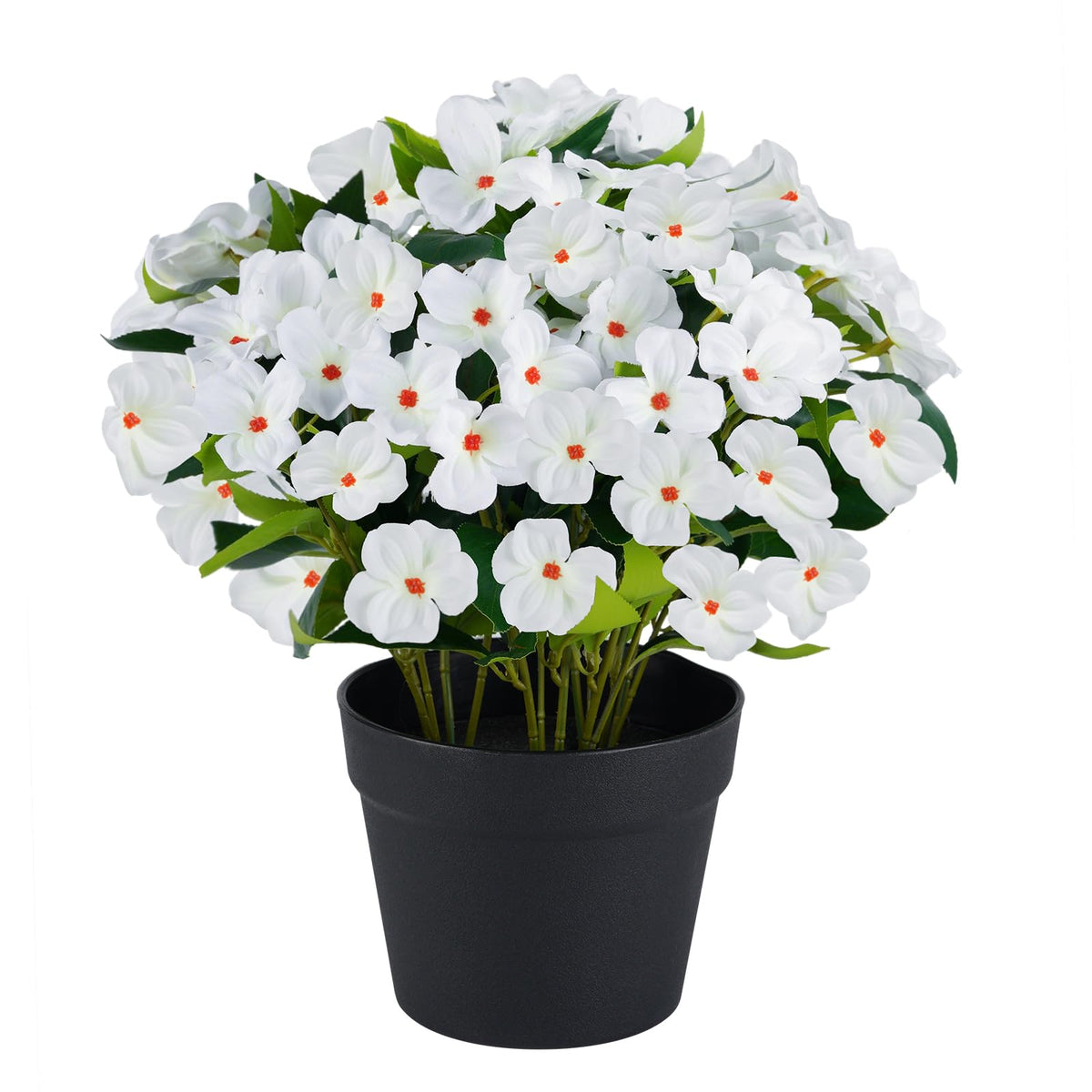 Artificial Impatiens Flowers in Pot for Outdoor 14 Inch Fake Plants