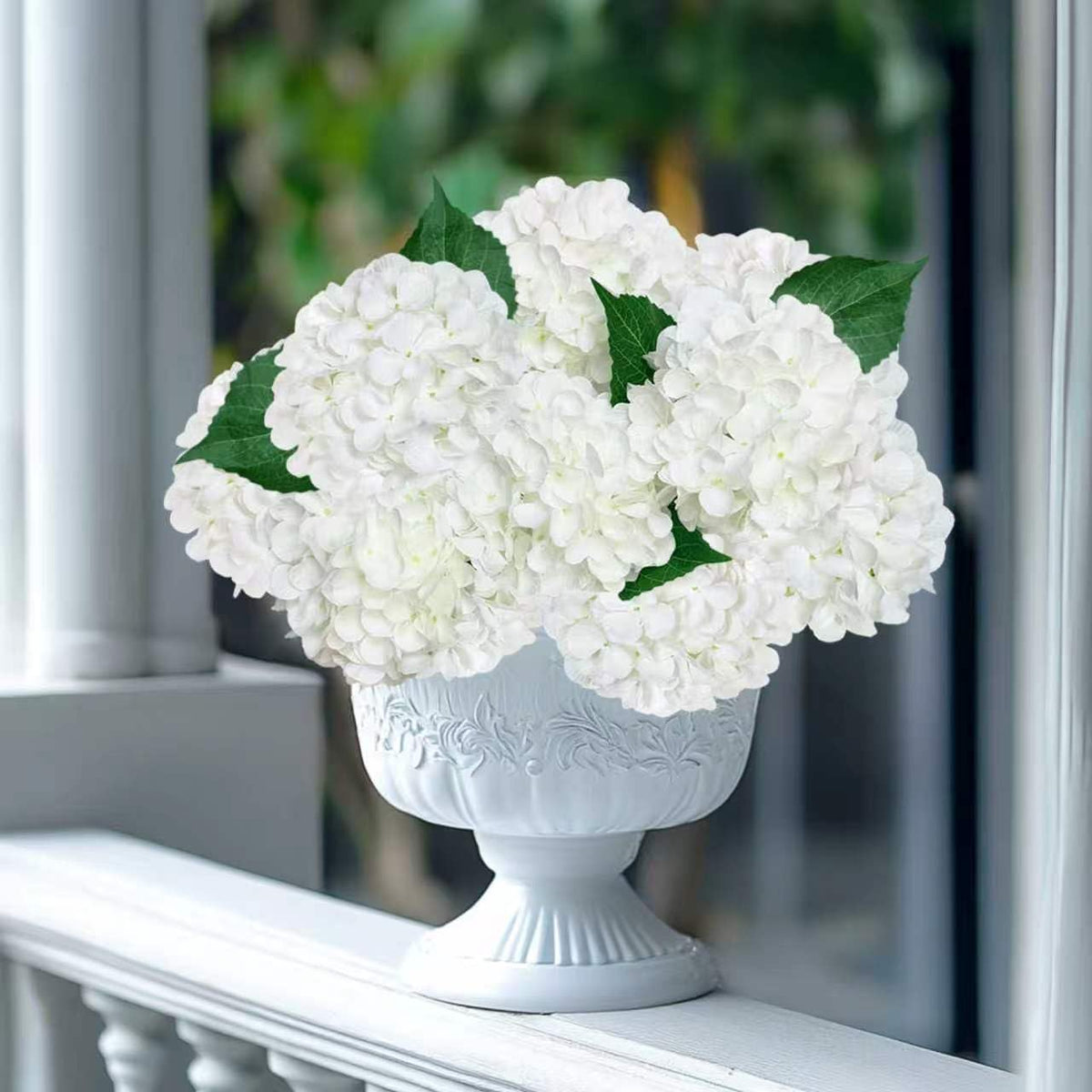 6PCS White Hydrangea Artificial Flowers, Bulk Silk Fake Flower with Stems, Faux Hydrangeas Bouquets for Home Décor, Wedding, Party, and Office Table Centerpieces.