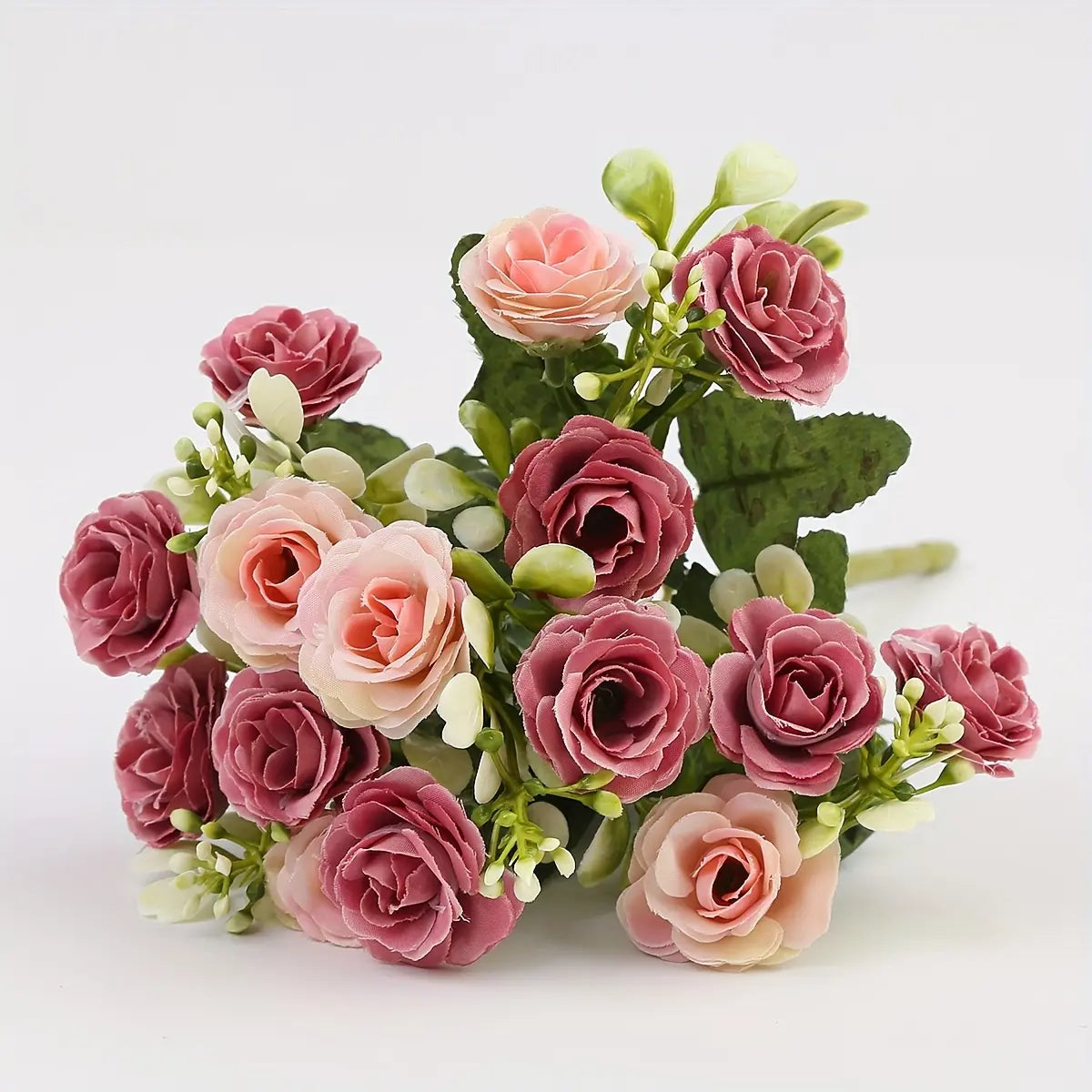 4pc Artificial Mini Rose Bouquet - Vibrant, Lifelike Artificial Flower, Realistic Faux Flowers with Lush Greenery for Home, Garden, Weddings & Special Events - Perfect for Valentine's, Thanksgiving, Mother's Day Decor