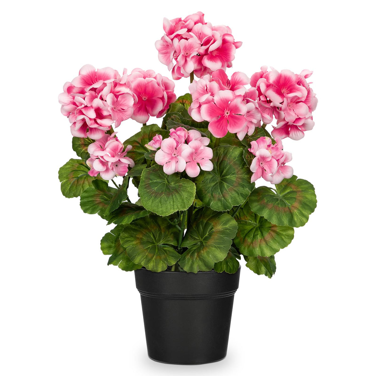 Briful Artificial Geranium Potted Plant – 16” Tall, Realistic Silk Flowers with Vibrant Green Leaves, Pink White Geraniums Fake Flowers for Outdoors Home Décor, Wedding Farmhouse Office Tables Decor