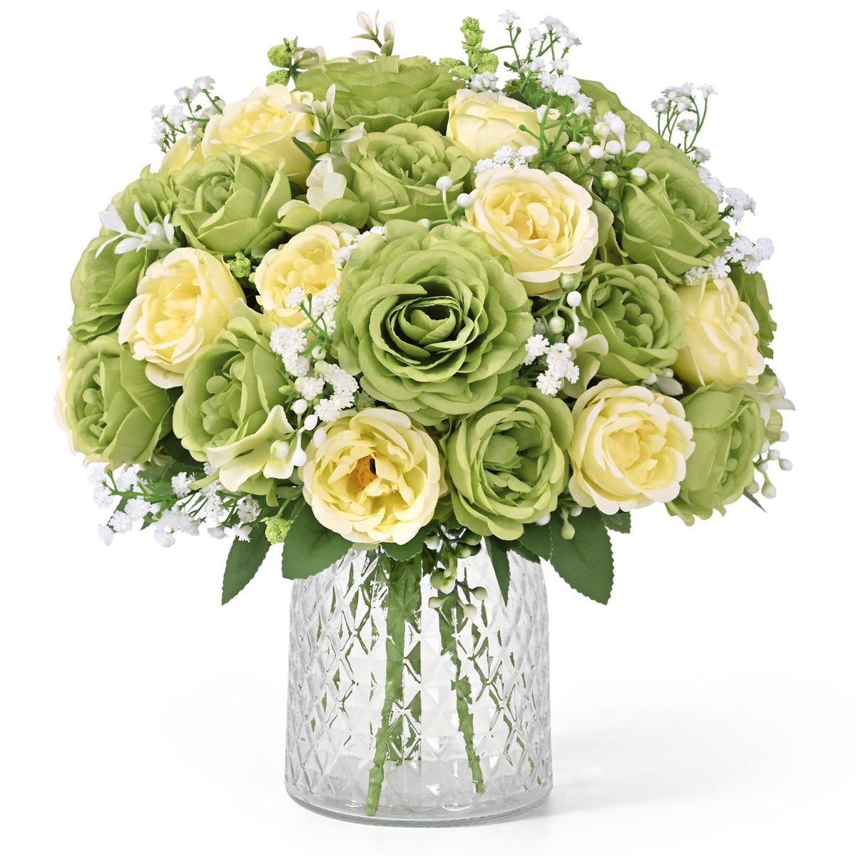 Yastouay 4 Bouquets Peonies Artificial Flowers, Mixed Pink & White
