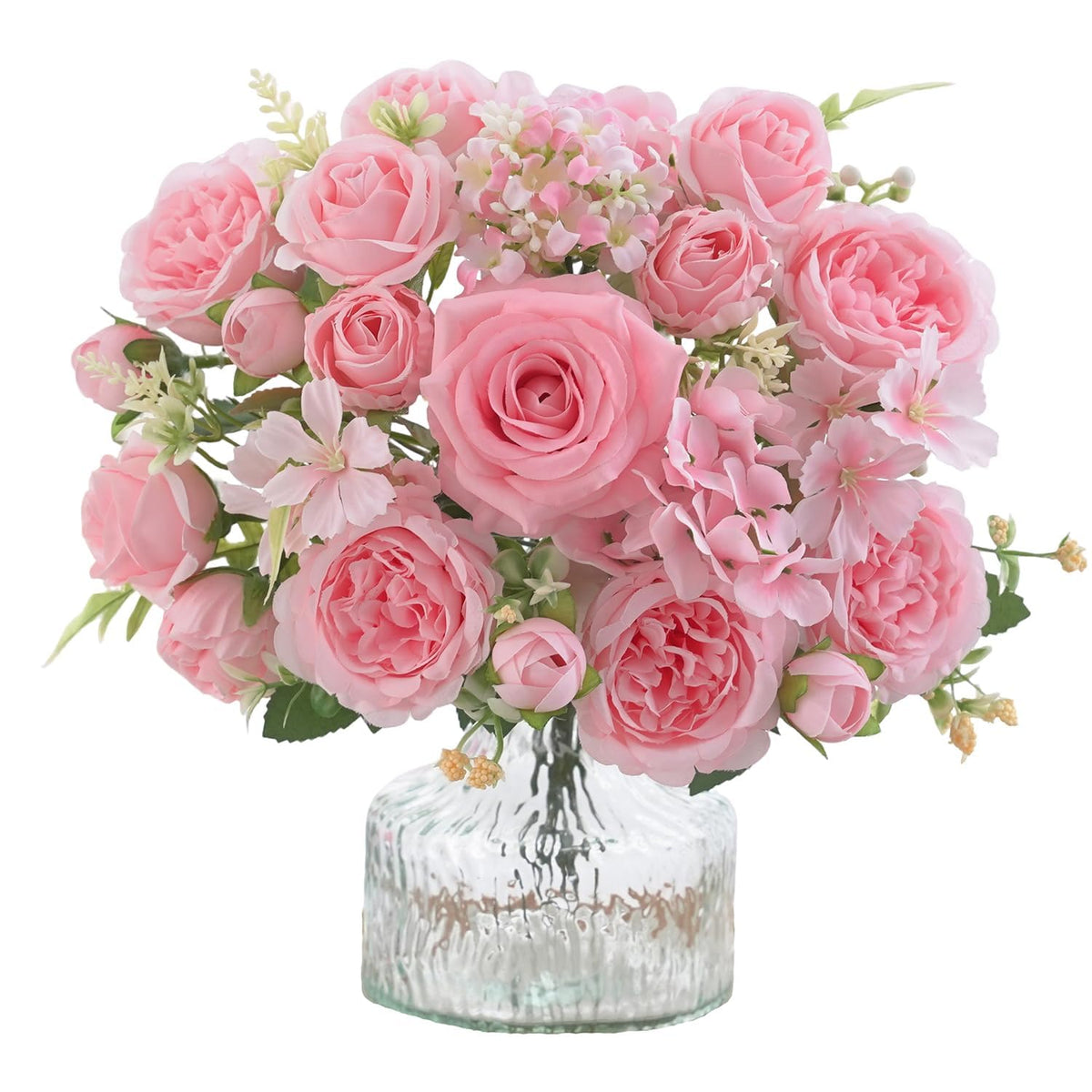 4 Pcs Mixed Artificial Peony Flowers Set-2 Bouquets & 2 Stems, Blue Fake Peony Rose Hydrangea Flowers for Vase Silk Floral Arrangements for Table Centerpiece Wedding Party Bridal Decoration Home Decor