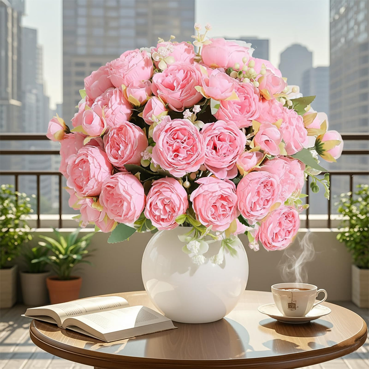 Peonies Artificial Flowers Bouquet, Lifelike Silk Fake Peonies with Stems for Home Table Centerpieces, Wedding, Party & DIY Bridal Floral Arrangements (12, White)