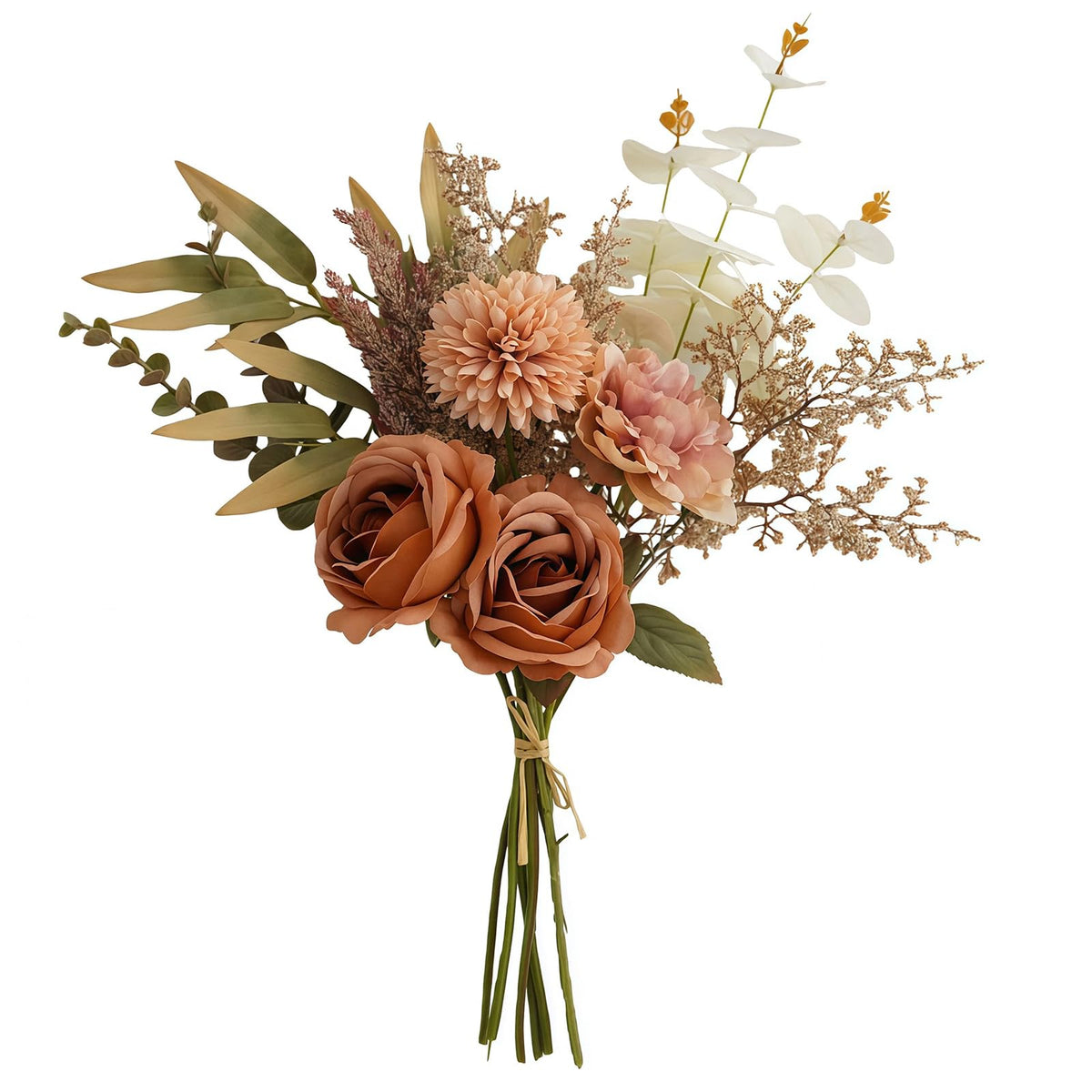 Artificial Flowers Bouquet - Faux Silk Flowers Centerpiece, Realistic Fake Flowers Plants for Home Decor Dining Table, Indoor Vase, Wedding Bouquet Arrangements (Orange)