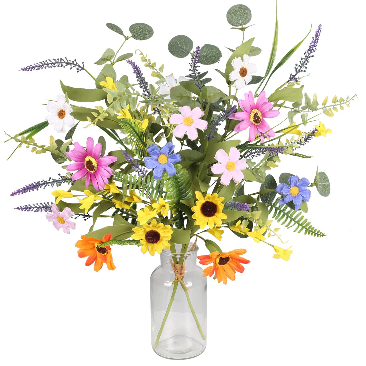 2 Bundles Artificial Daisy Flowers Bouquet, 20 Inch Silk Fake Wildflowers