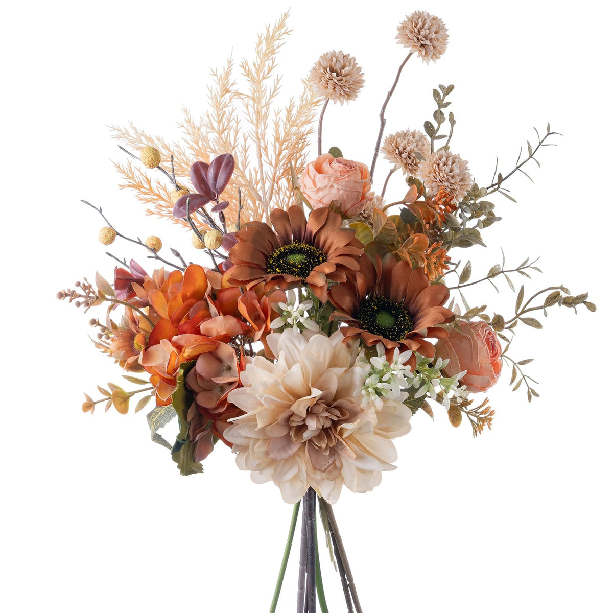 12-inch Small Fake Silk Flowers Fall Bouquet Faux Centerpieces with Roses, Dandelions, Hydrangea, Daisies, Hollyberries - Realistic Artificial Floral Arrangements for Home Kitchen Decor