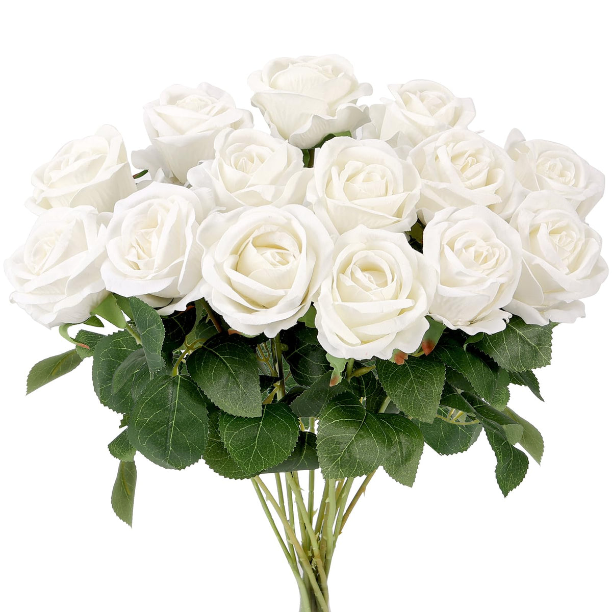 Auihiay 14PCS Red Roses Artificial Flowers, Fake Red Roses Bouquet