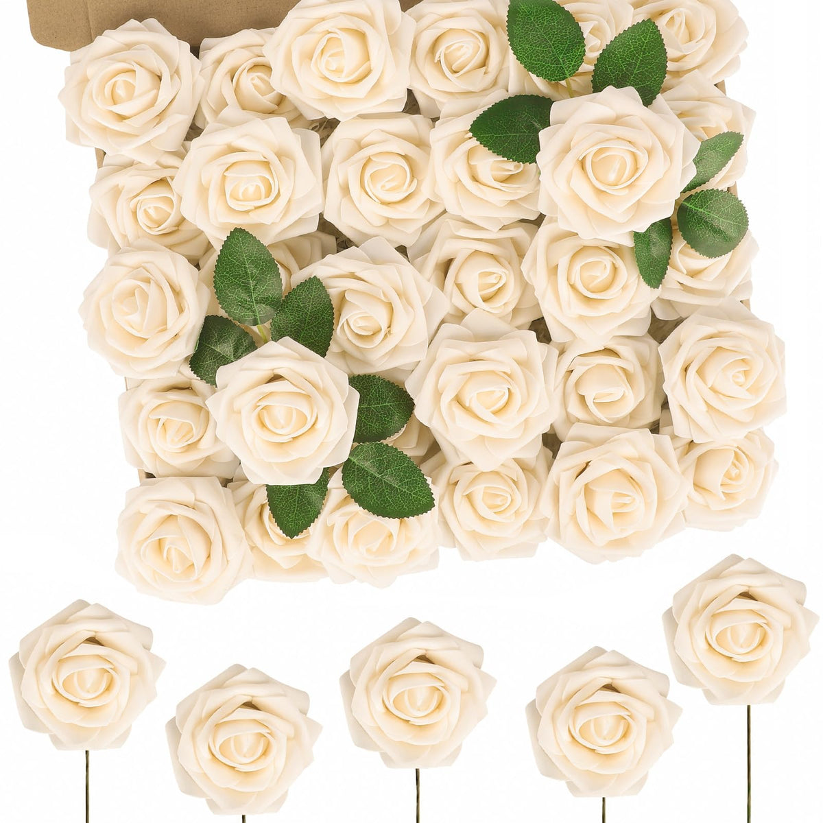 N&T NIETING Artificial Flowers 25Pcs Real Touch Fake Roses Foam Flowers with Stems for DIY Wedding Bridesmaid Bridal Bouquets Centerpieces Home Arrangement Party Tables Decoration,Series Purple