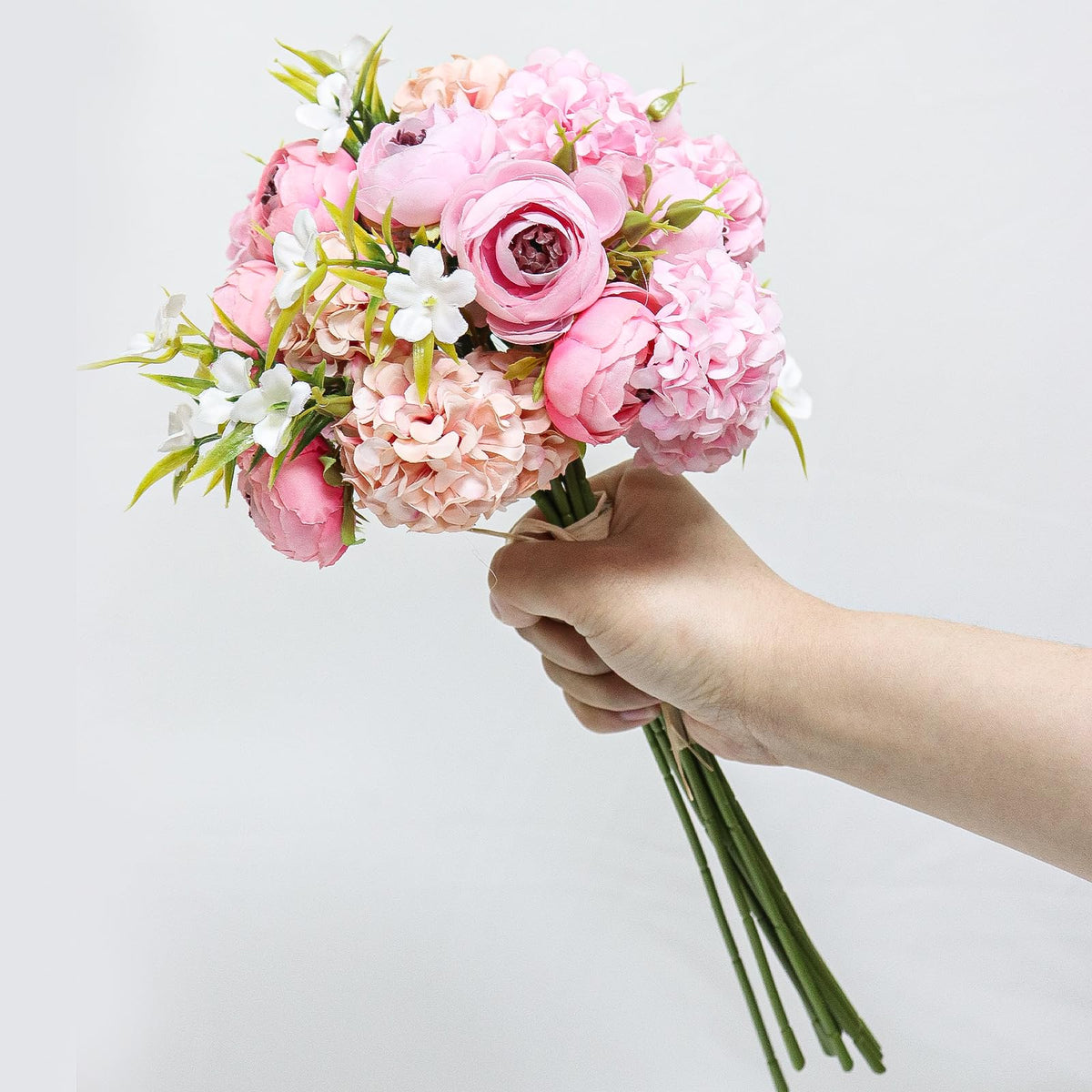 Zerzsy Artificial Flowers Bouquets, 4PCS Mixed Pink Artificial Peonies,Fake Flower Holding Flowers Wedding Bouquet for Bride Spring Home Desk Decor