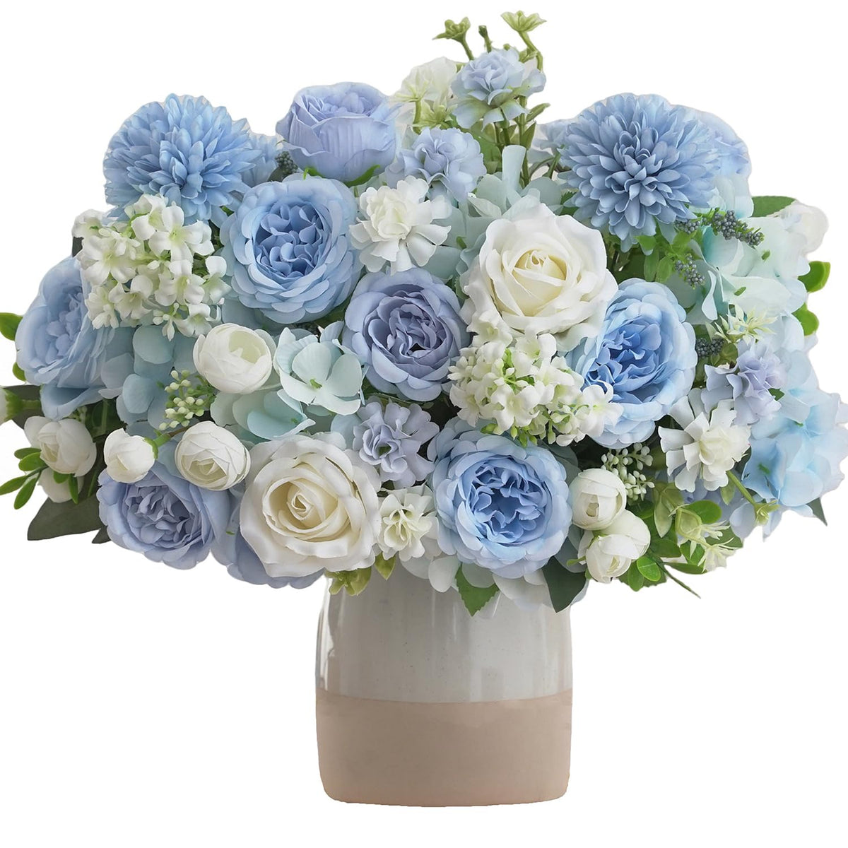 4 Pcs Mixed Artificial Peony Flowers Set-2 Bouquets & 2 Stems, Blue Fake Peony Rose Hydrangea Flowers for Vase Silk Floral Arrangements for Table Centerpiece Wedding Party Bridal Decoration Home Decor