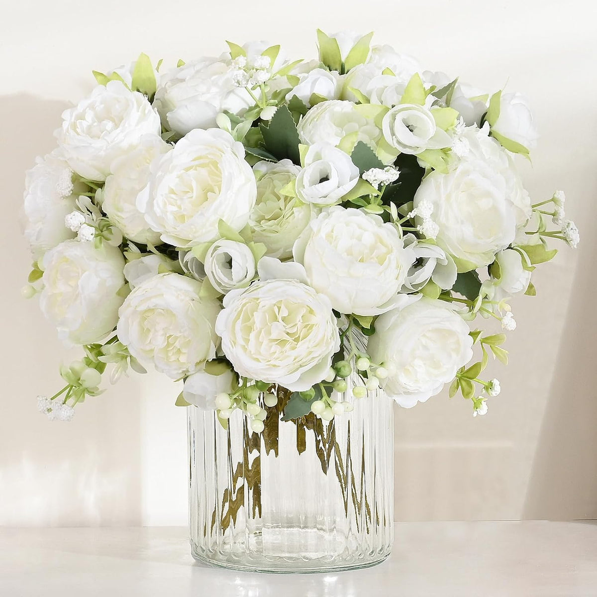 2 Packs Peonies Artificial Flowers, Light Pink Silk Artificial Peonies