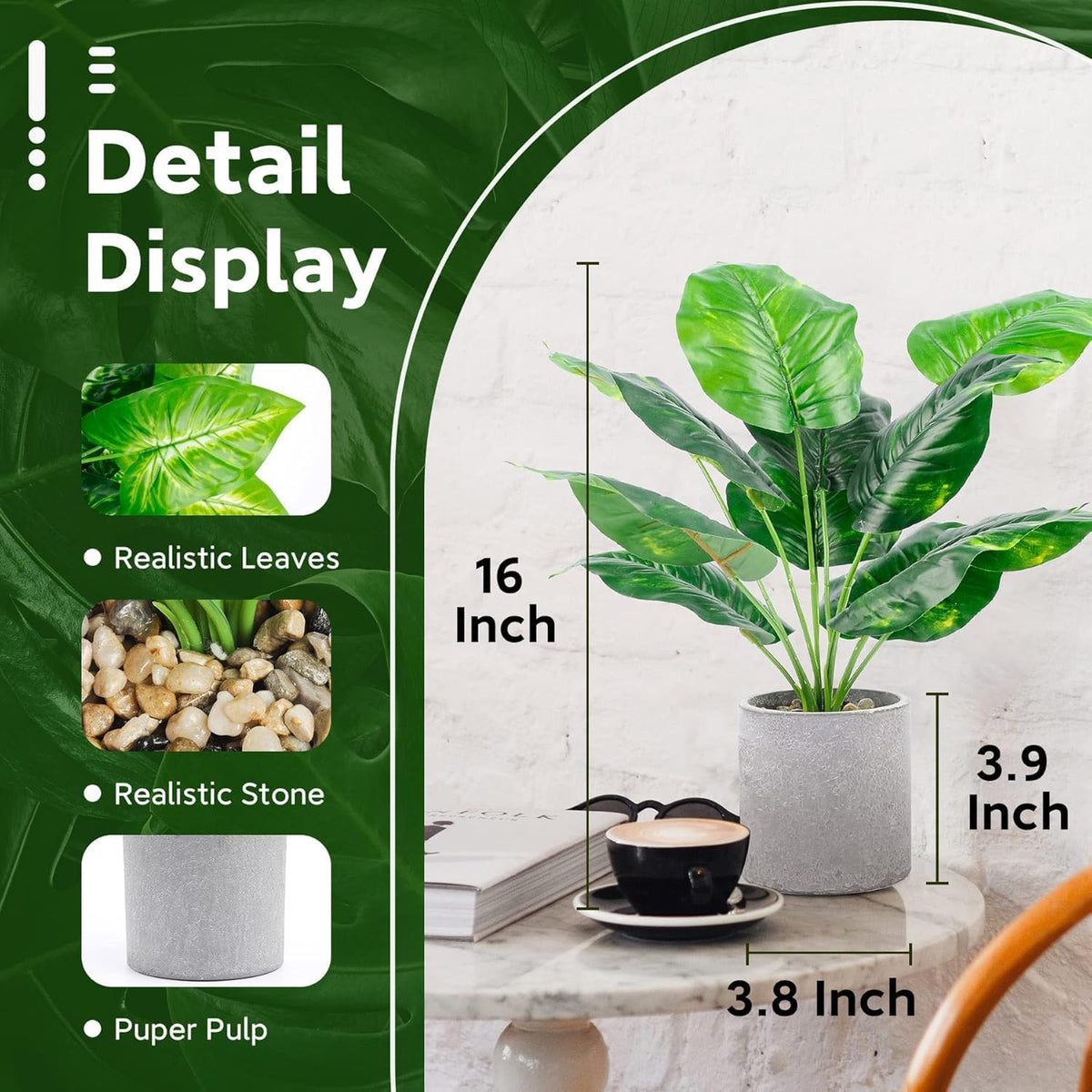 Der Rose 2 Pack 16" Indoor Fake Plants for Desk Shelf Bathroom Decor