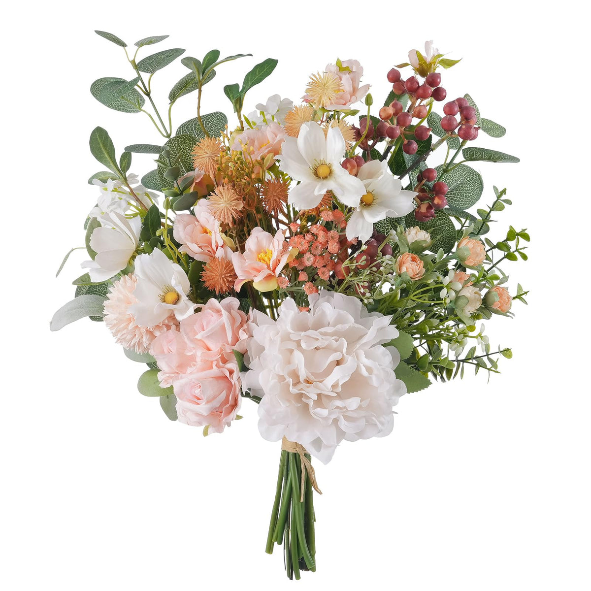 12-inch Small Fake Silk Flowers Fall Bouquet Faux Centerpieces with Roses, Dandelions, Hydrangea, Daisies, Hollyberries - Realistic Artificial Floral Arrangements for Home Kitchen Decor