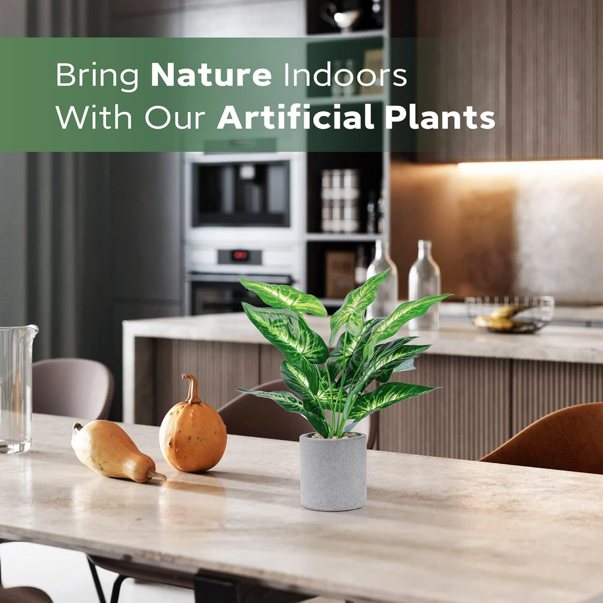 JC nateva 16 Inch Fake Plant, Tropical Potted Plant for Desk & Shelf Decor