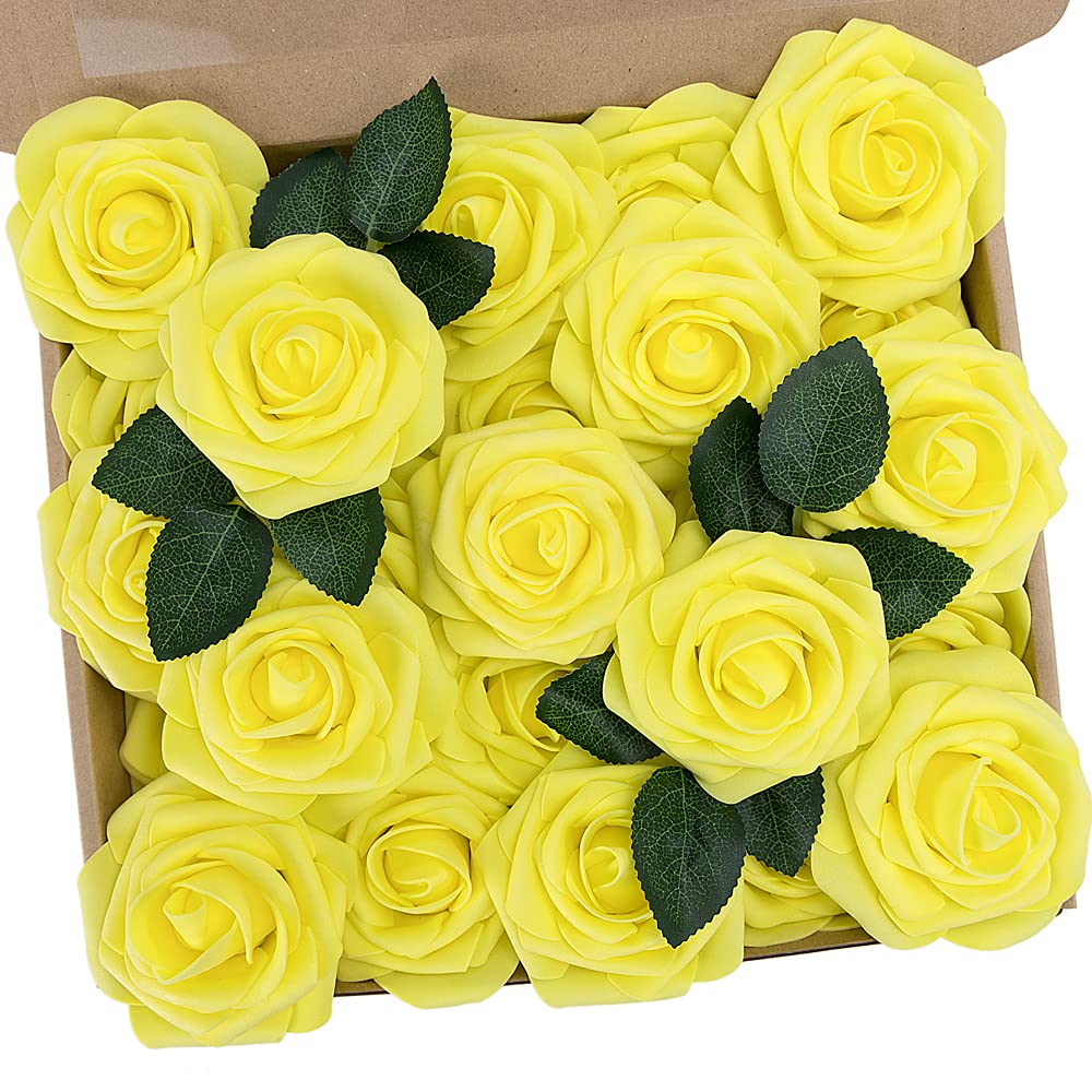 N&T NIETING Artificial Flowers 25Pcs Real Touch Fake Roses Foam Flowers with Stems for DIY Wedding Bridesmaid Bridal Bouquets Centerpieces Home Arrangement Party Tables Decoration,Series Purple