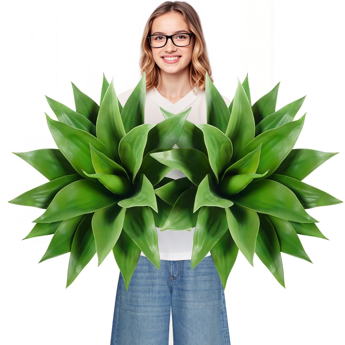 Velener 28 Inch Artificial Agave Plants Outdoor Set, Large Fake Plants Indoor for Home Decor, Realistic UV Resistant Faux Succulents Plants Without Pot, Set of 2