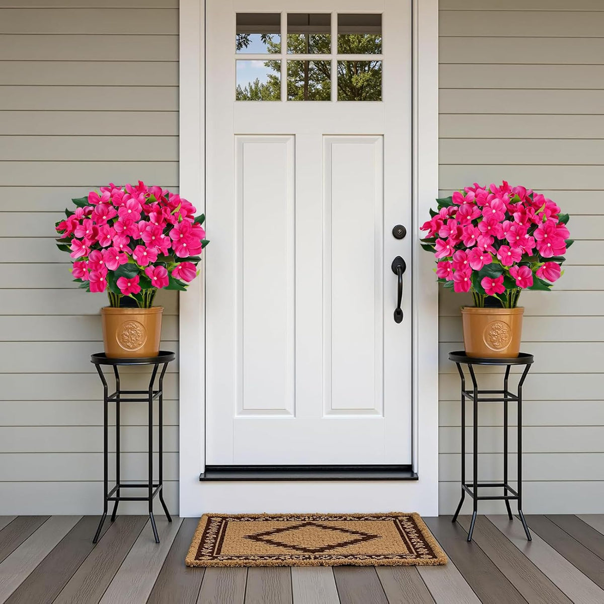 Artificial Impatiens Flowers in Pot for Outdoor 14 Inch Fake Plants