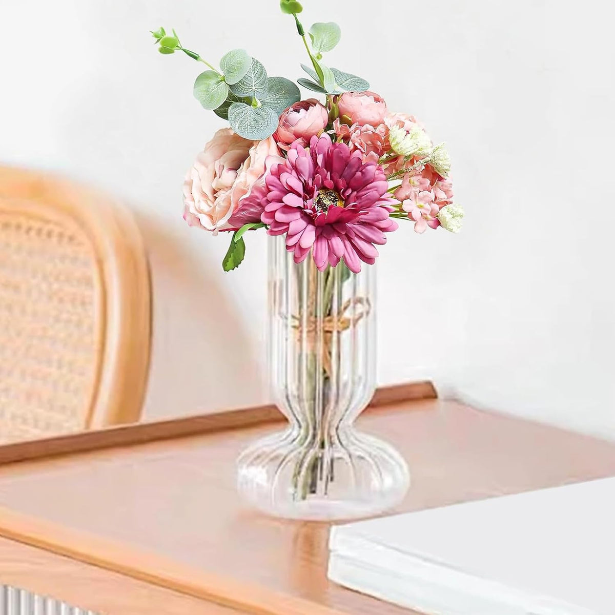 Zerzsy Artificial Flowers Bouquets, 4PCS Mixed Pink Artificial Peonies,Fake Flower Holding Flowers Wedding Bouquet for Bride Spring Home Desk Decor