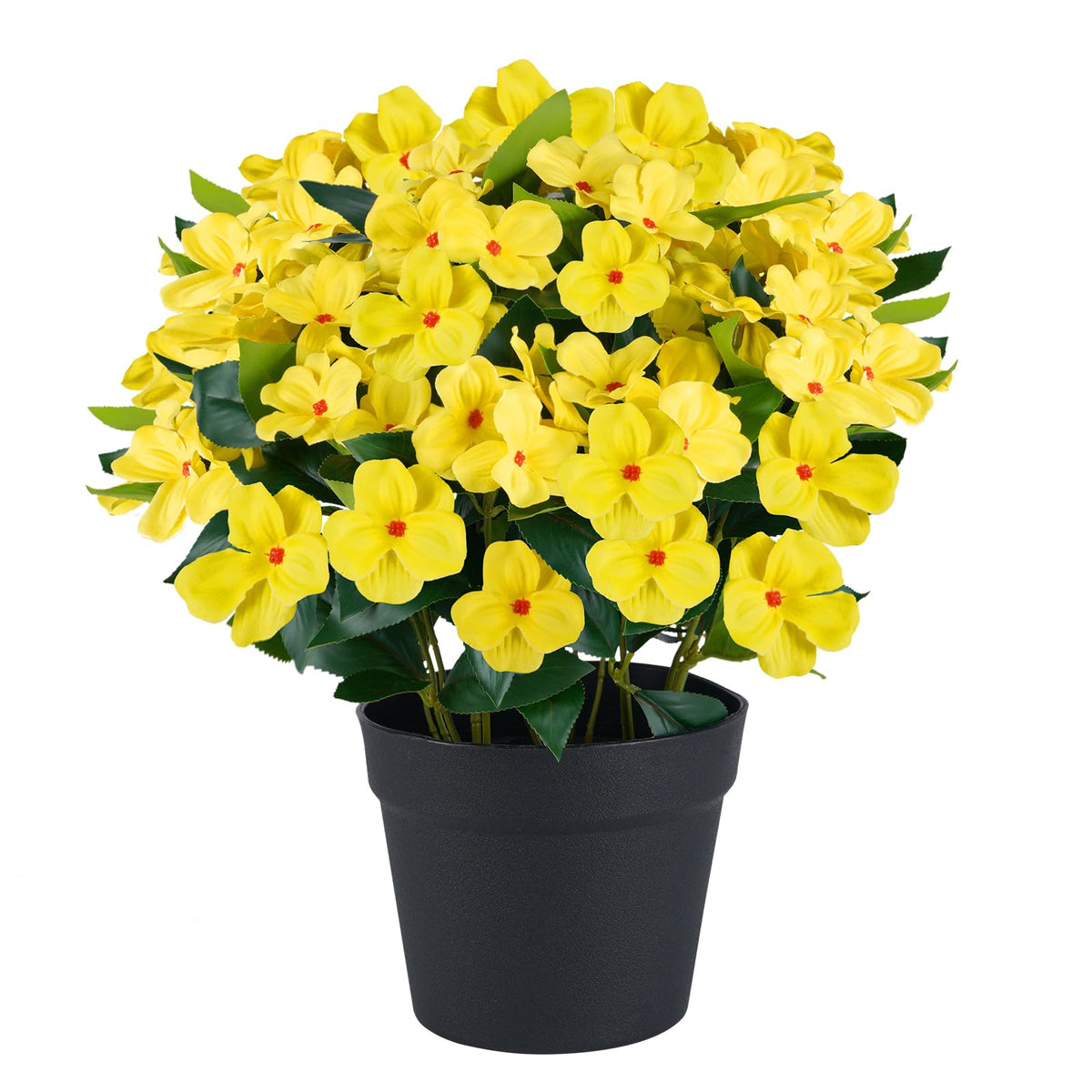 Artificial Impatiens Flowers in Pot for Outdoor 14 Inch Fake Plants