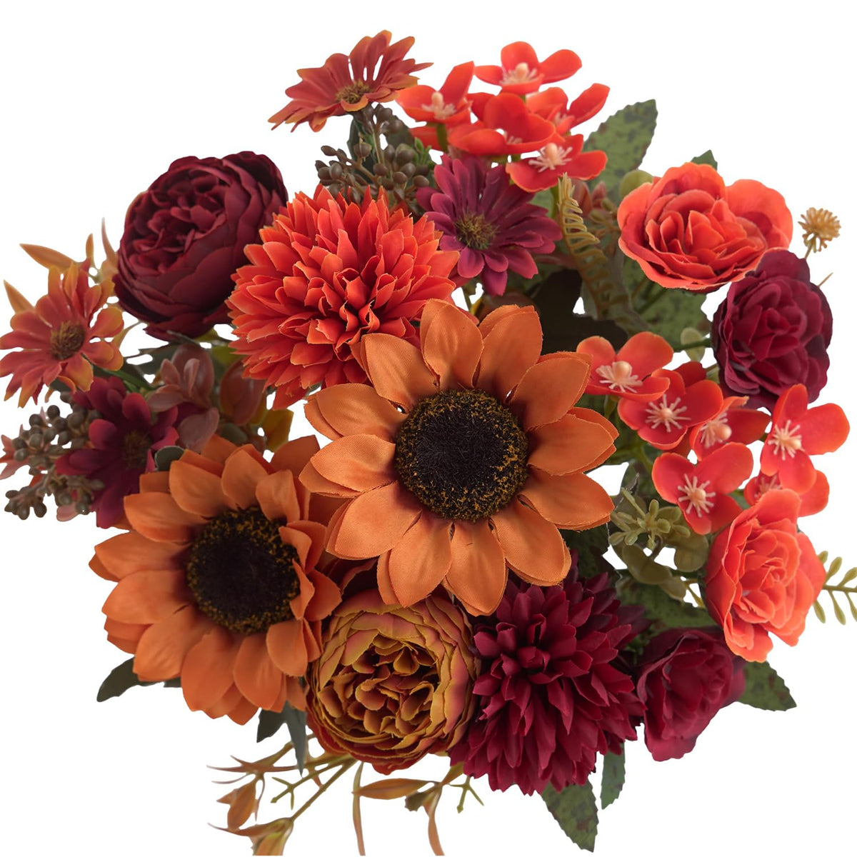 2 Pcs Fall Artificial Sunflower Peony Bouquet, Yellow Burgundy Silk Faux Flower, Autumn Faux Floral Arrangements for Wedding Table Centerpiece DIY Thanksgiving Farmhouse Indoor Outdoor Party Decor