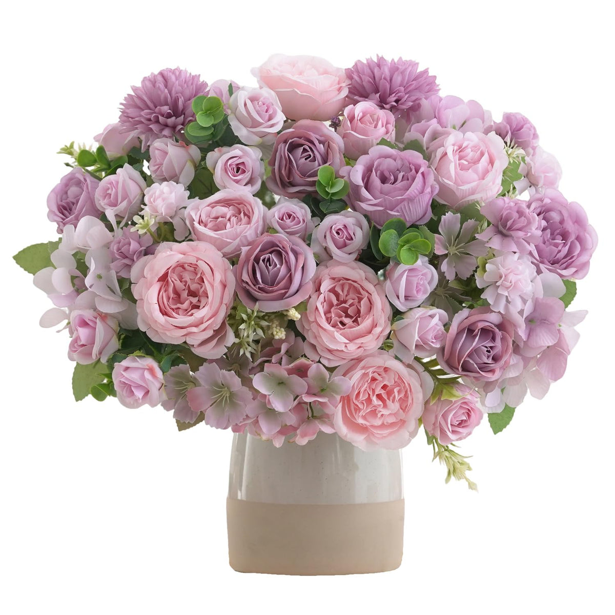 4 Pcs Mixed Artificial Peony Flowers Set-2 Bouquets & 2 Stems, Blue Fake Peony Rose Hydrangea Flowers for Vase Silk Floral Arrangements for Table Centerpiece Wedding Party Bridal Decoration Home Decor