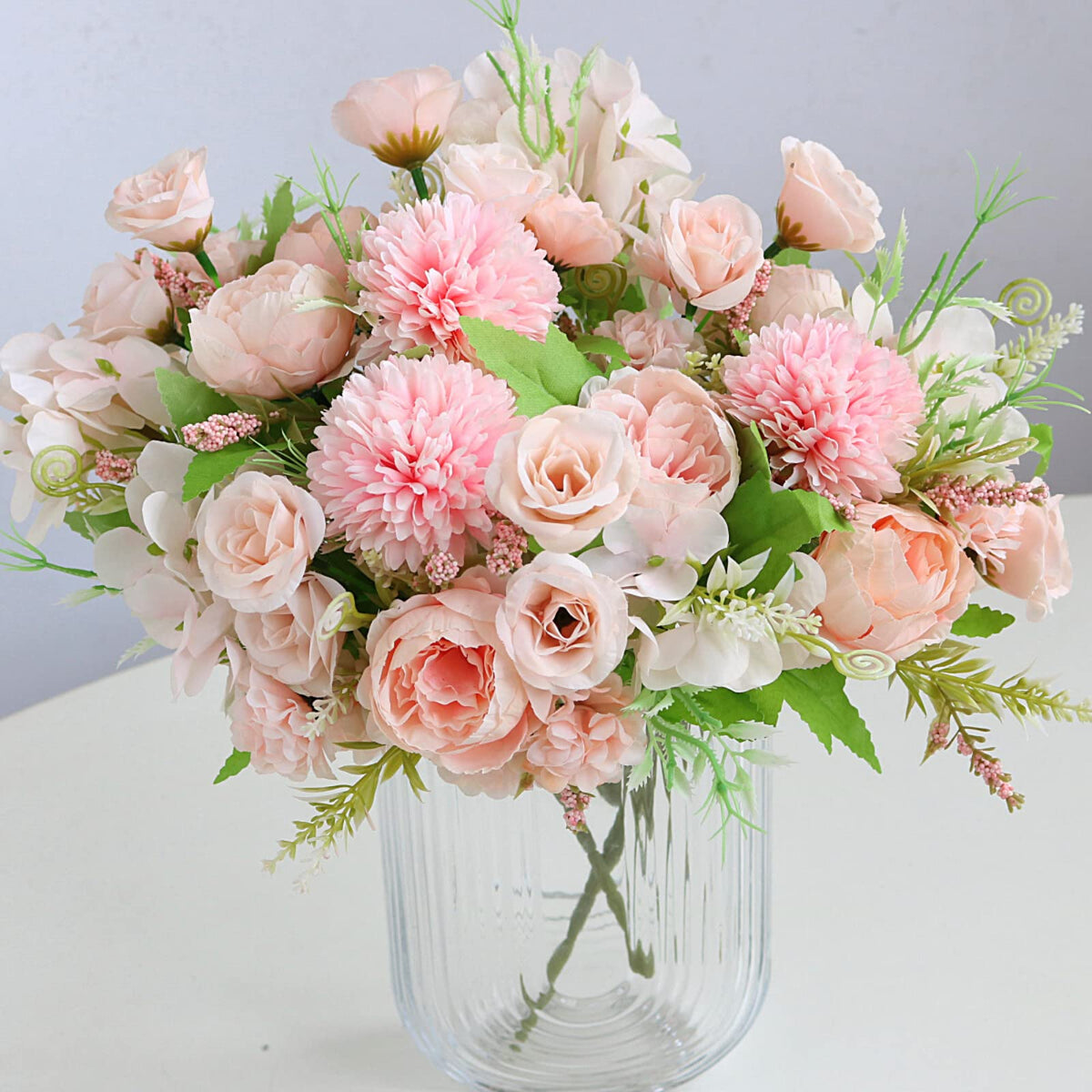 ASTRYAS White Artificial Flowers, 2PCS Fake Silk Peonies Bouquet