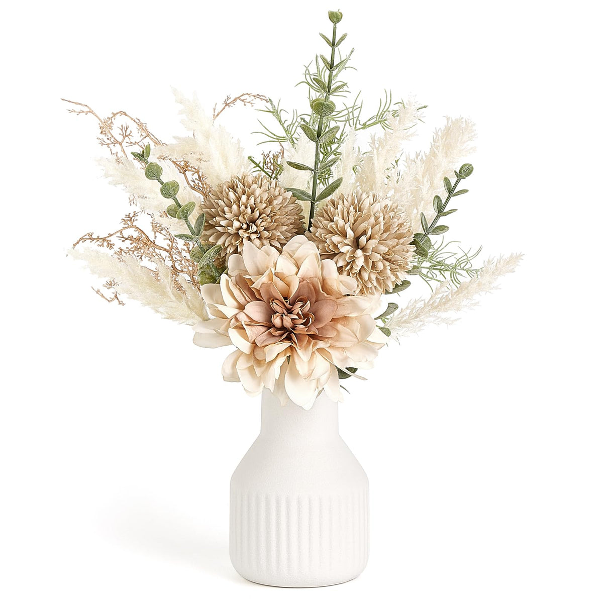 Mkono Fake Flowers in Ceramic Vase, 12.5" Coffee Table Centerpieces, Brown
