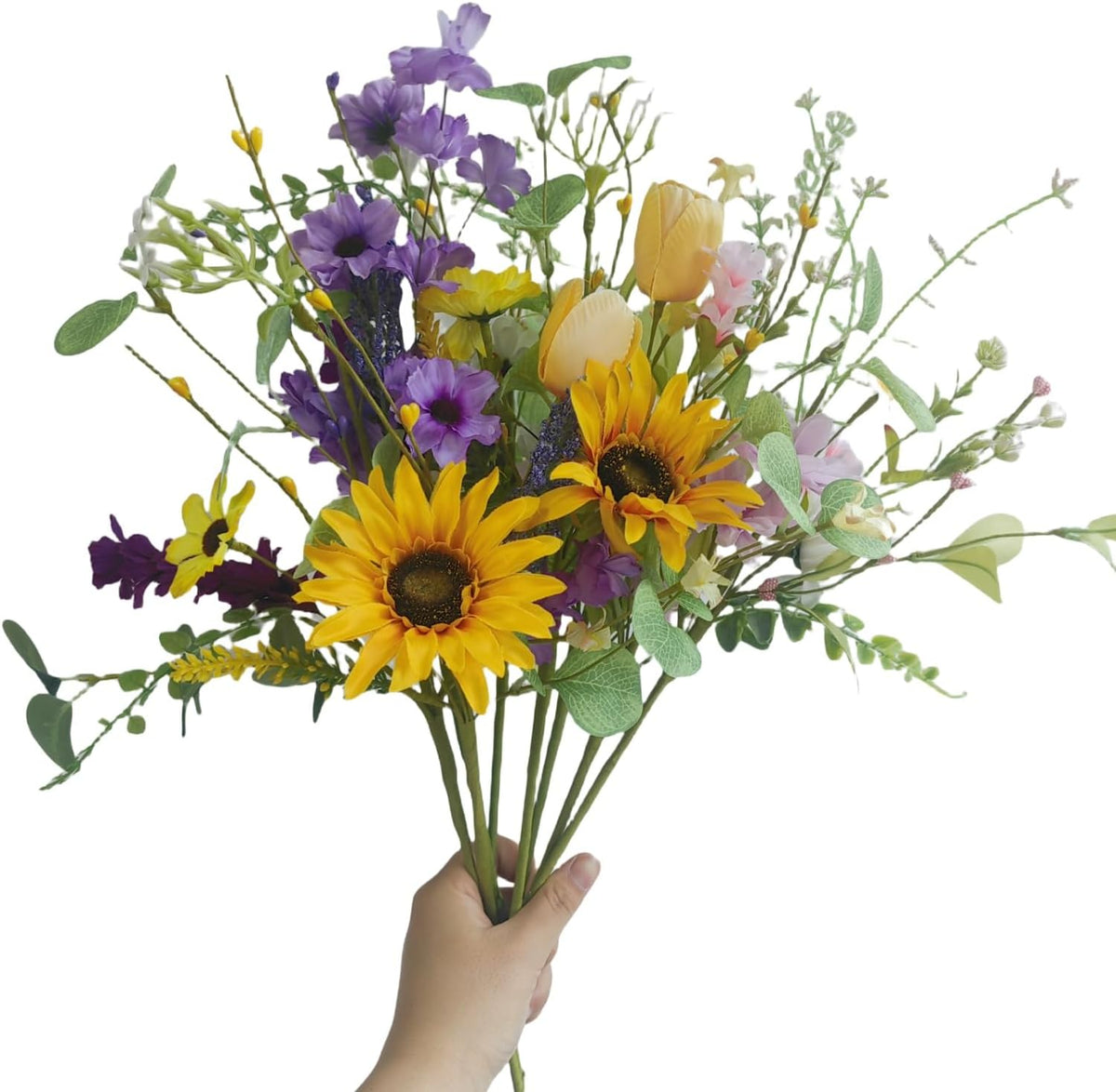 8 Bundles Artificial Wildflowers Bouquet Silk Daisy Sunflower Floral Stems