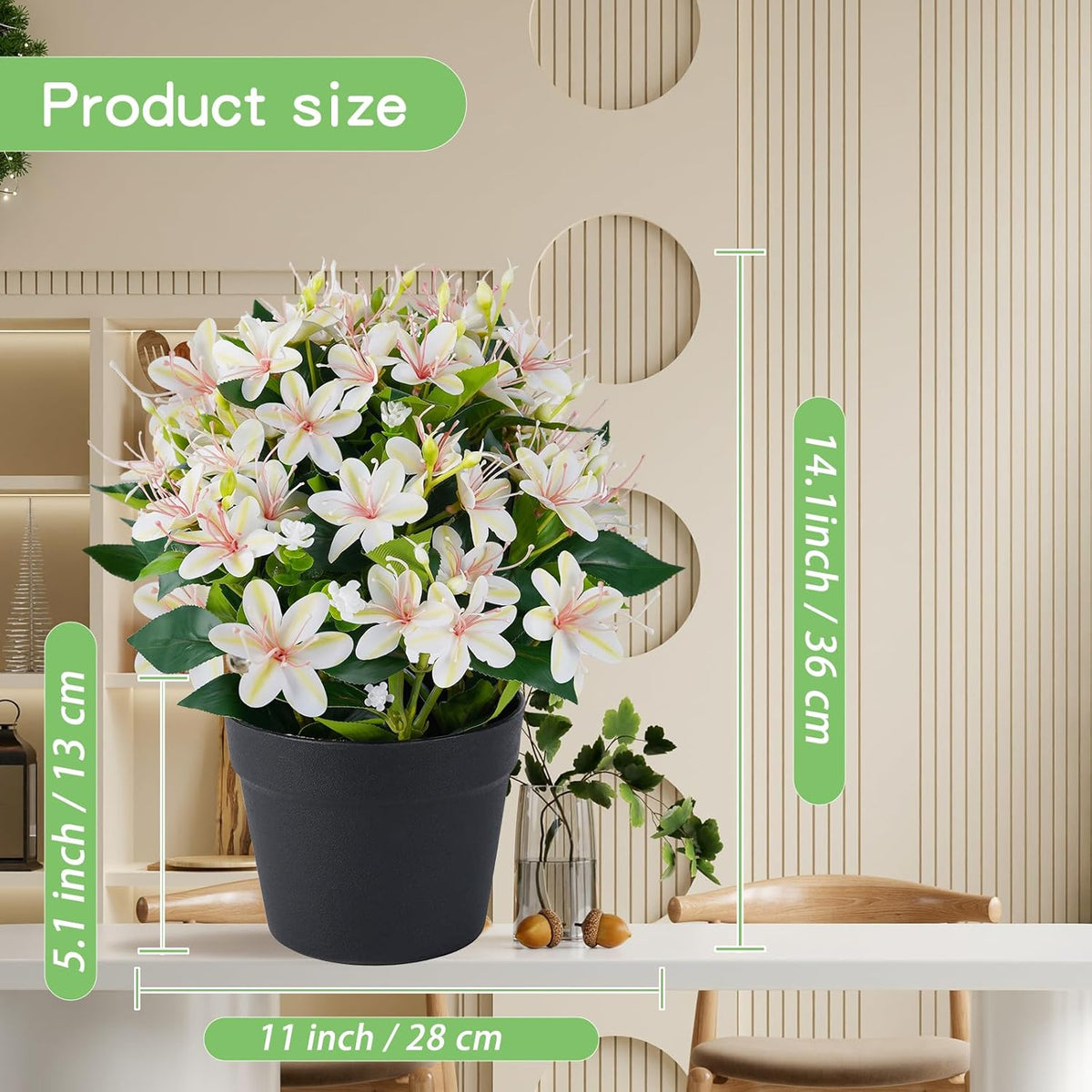 14'' Fake Plants Artificial Lily Flowers in Pot for Home Décor(White)