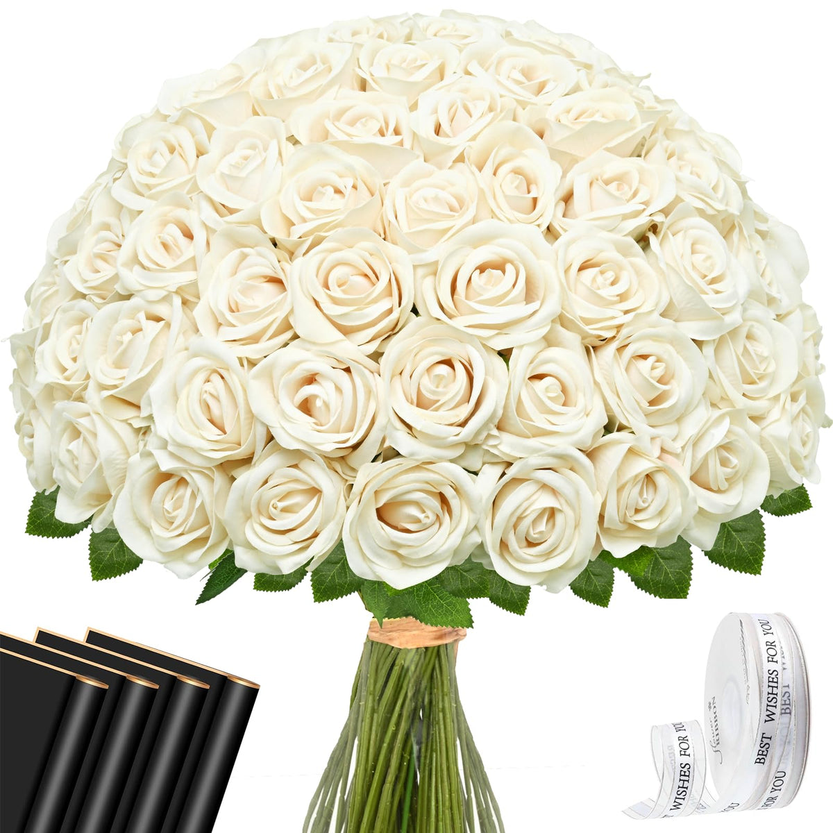 Waipfaru 50 Pcs Red Roses Artificial Flowers