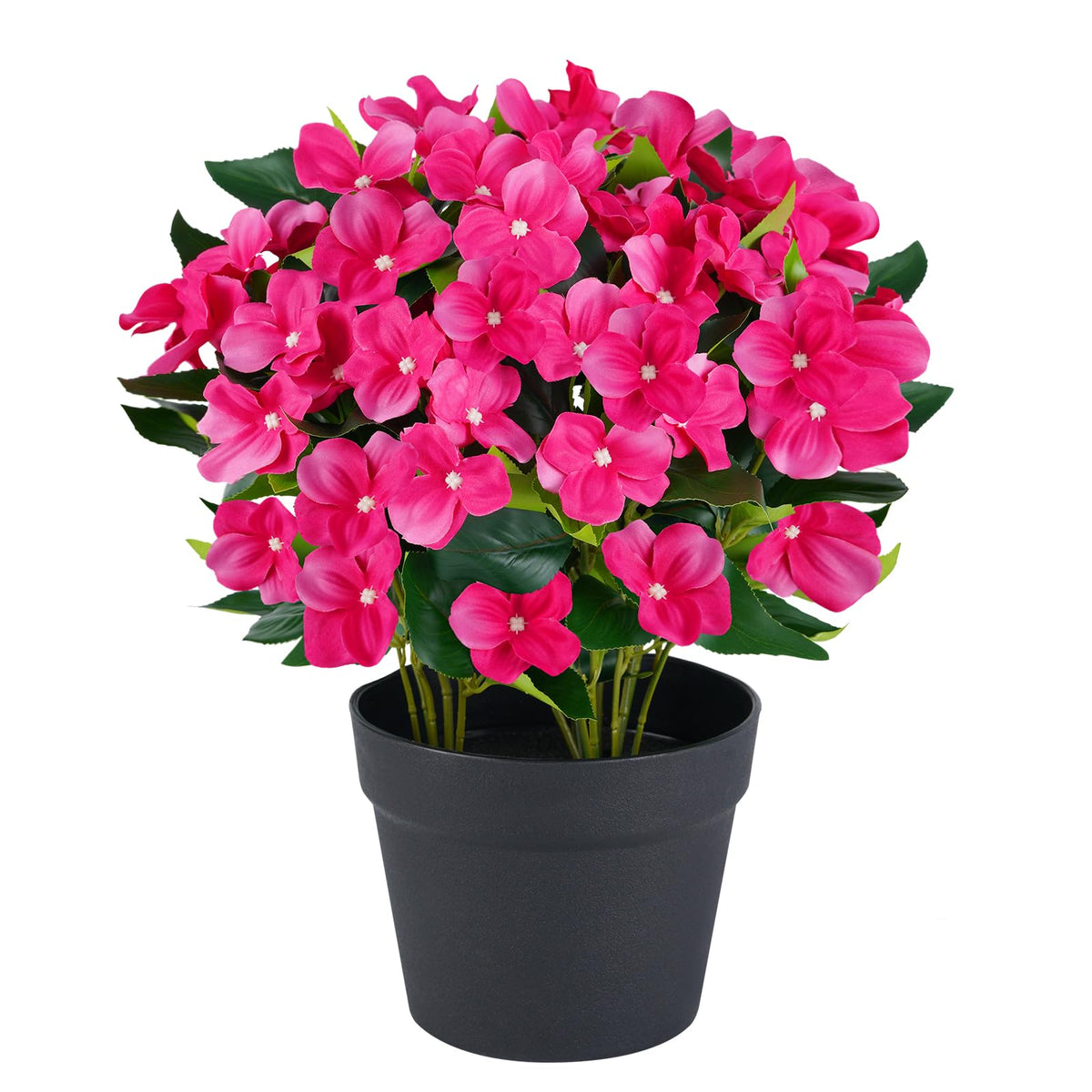 Artificial Impatiens Flowers in Pot for Outdoor 14 Inch Fake Plants