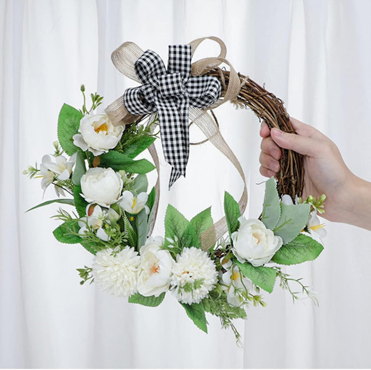 ASTRYAS White Artificial Flowers, 2PCS Fake Silk Peonies Bouquet