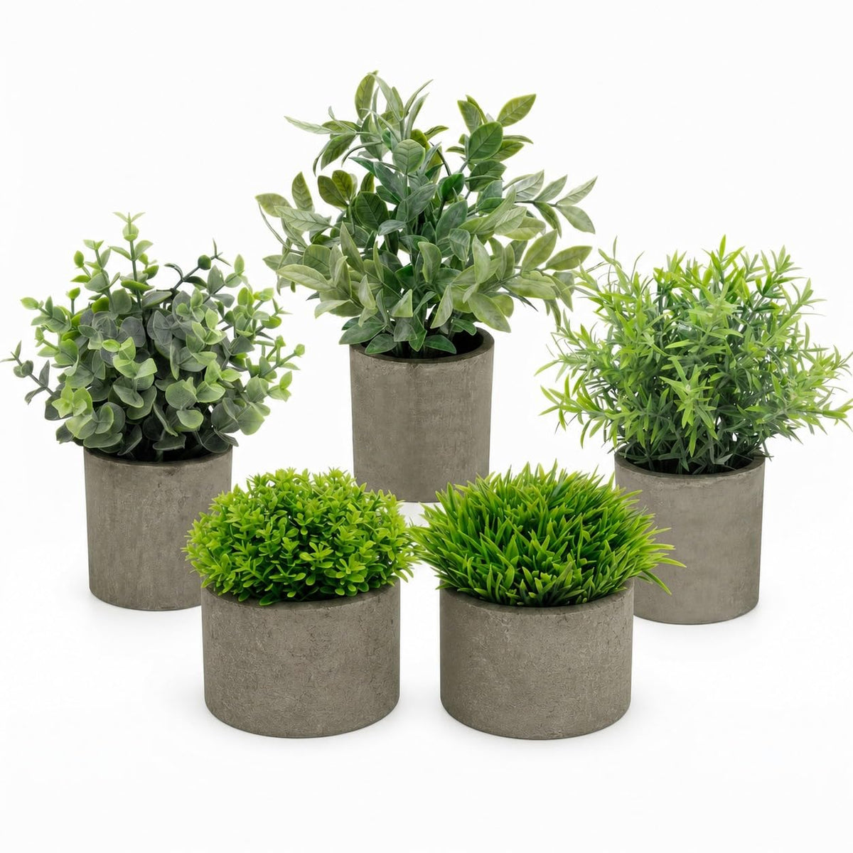 AUUGUU Artificial Potted Plants Faux Greenery in Cement Pots for Shelf, Bookshelf, Office or Home Decor, Small Decorative Fake Plants for Modern Indoor Display