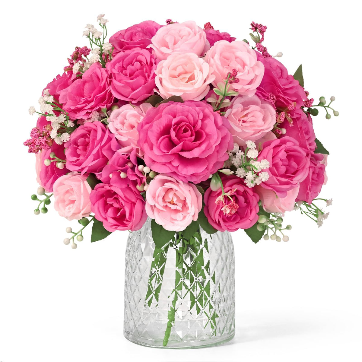 Yastouay 4 Bouquets Peonies Artificial Flowers, Mixed Pink & White