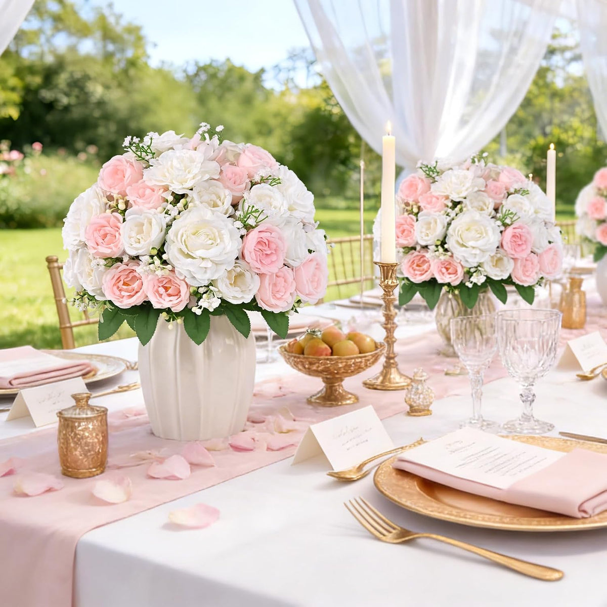 Yastouay 4 Bouquets Peonies Artificial Flowers, Mixed Pink & White