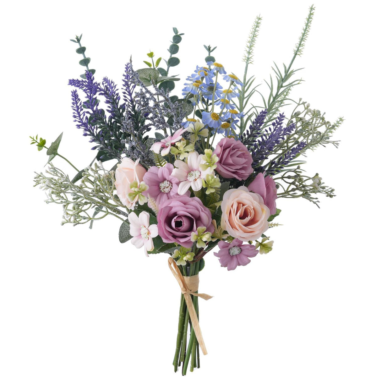 12-inch Small Fake Silk Flowers Fall Bouquet Faux Centerpieces with Roses, Dandelions, Hydrangea, Daisies, Hollyberries - Realistic Artificial Floral Arrangements for Home Kitchen Decor