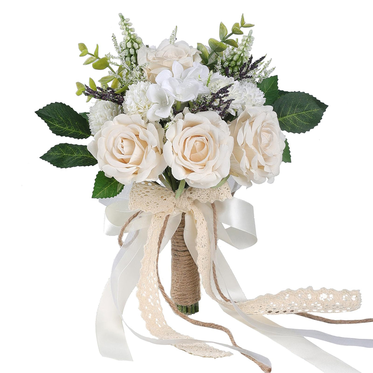 6.5"Artificial Champagne Rose Flower Large Bouquet for Wedding Decor(White)