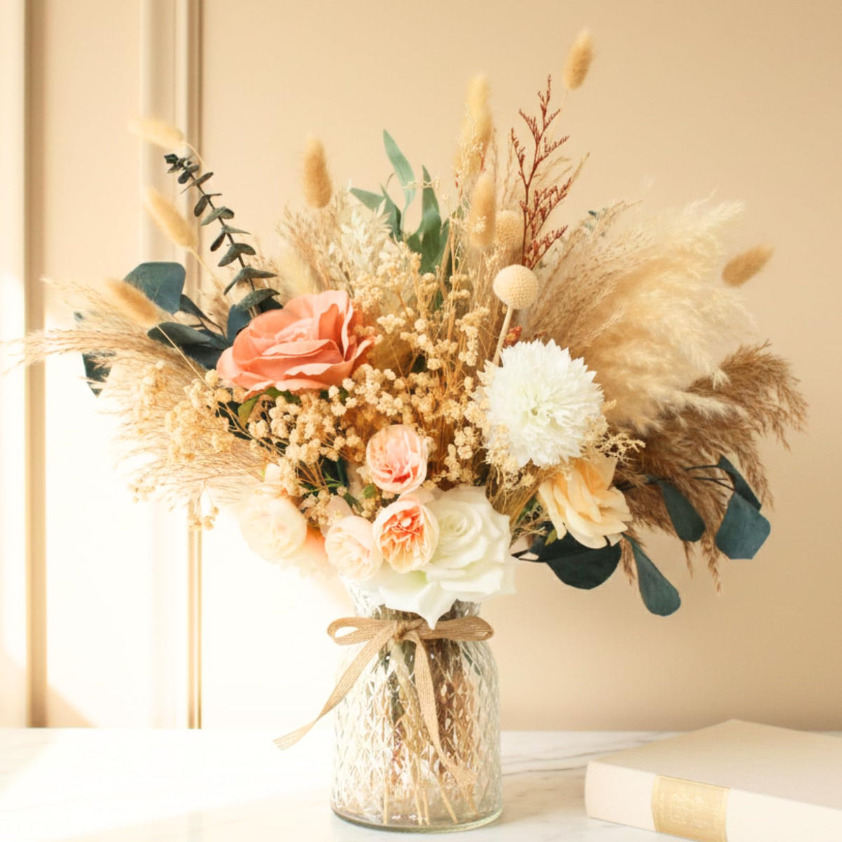 100pcs Artificial Flowers Arrangement With Vase, Dining Table Centerpiece