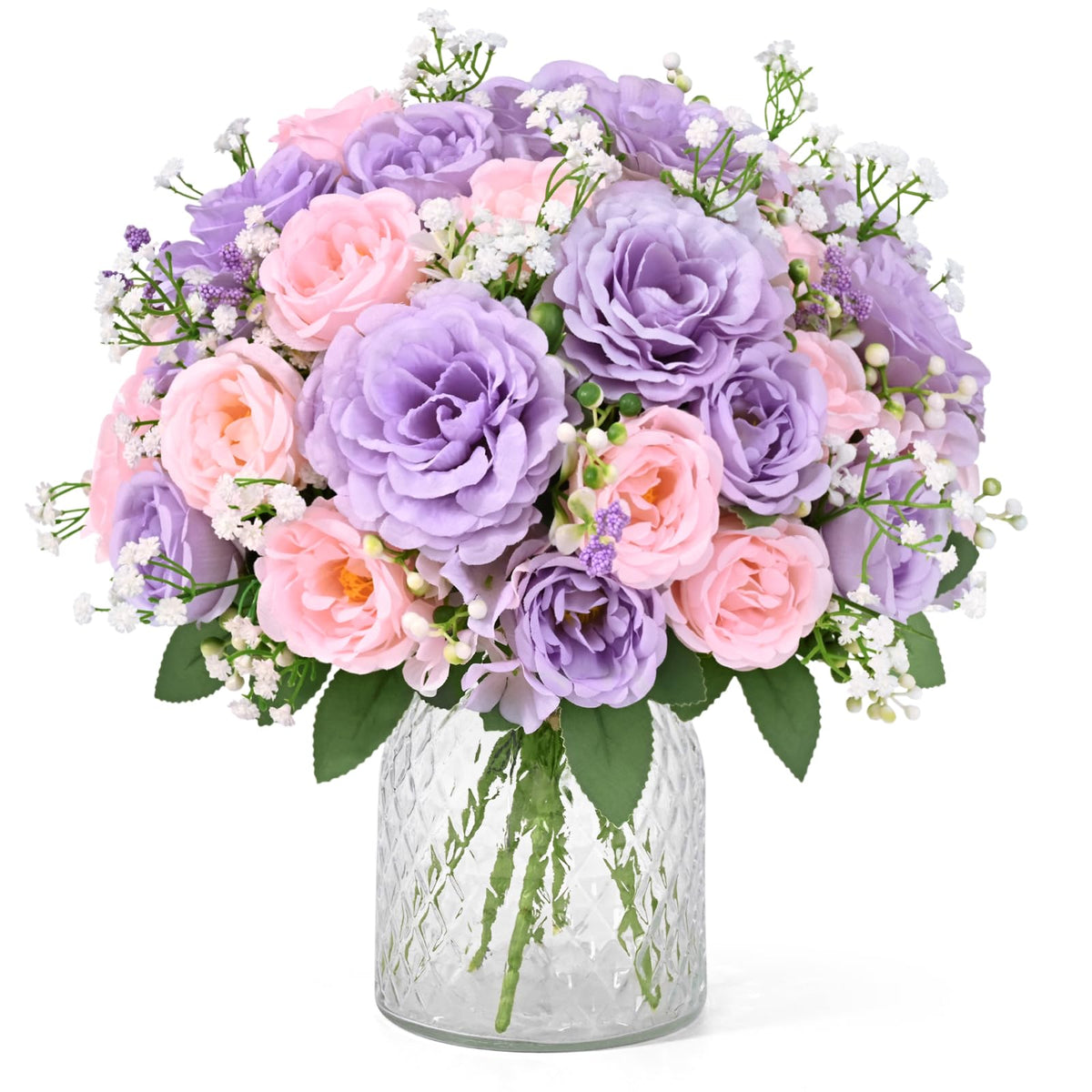 Yastouay 4 Bouquets Peonies Artificial Flowers, Mixed Pink & White