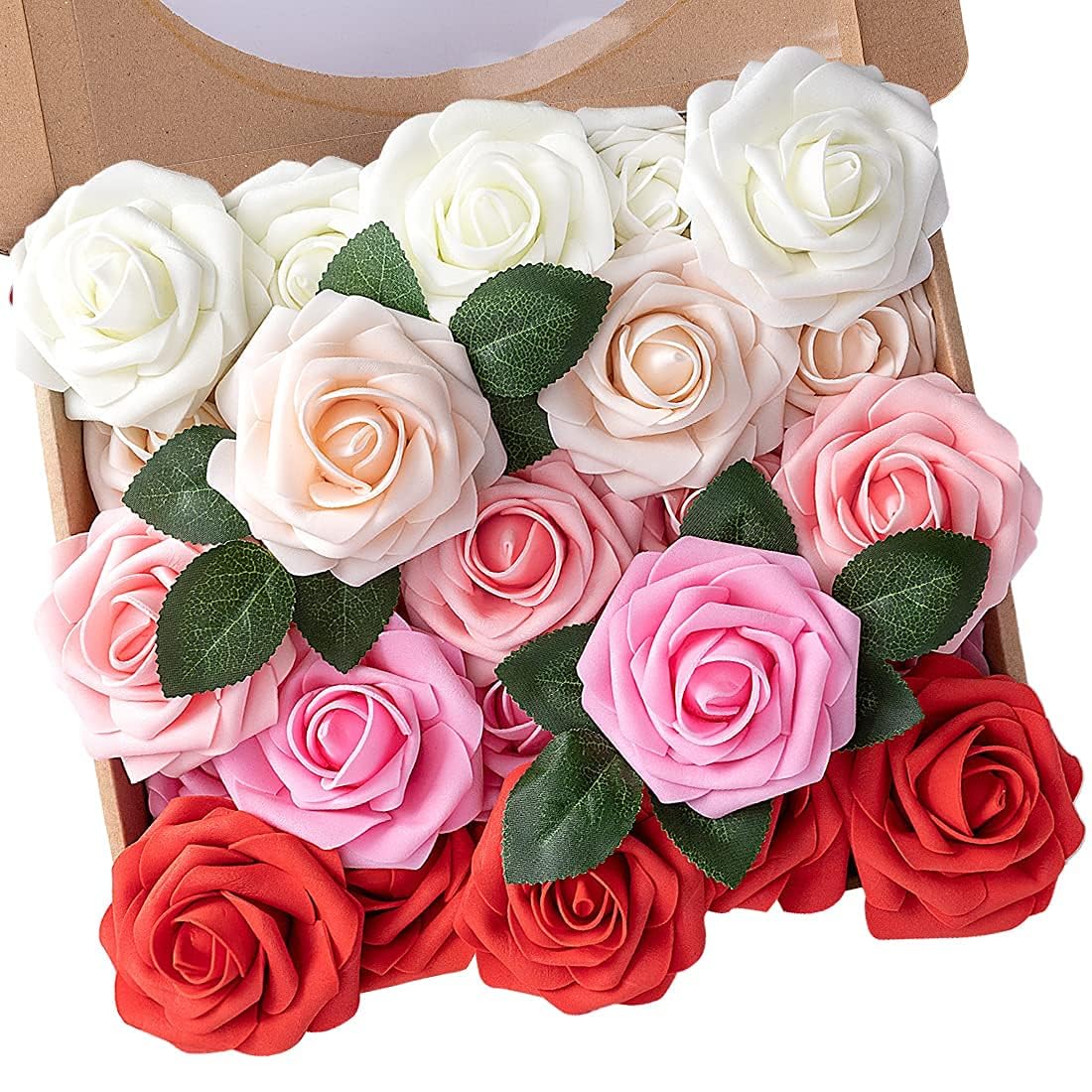 N&T NIETING Artificial Flowers 25Pcs Real Touch Fake Roses Foam Flowers with Stems for DIY Wedding Bridesmaid Bridal Bouquets Centerpieces Home Arrangement Party Tables Decoration,Series Purple