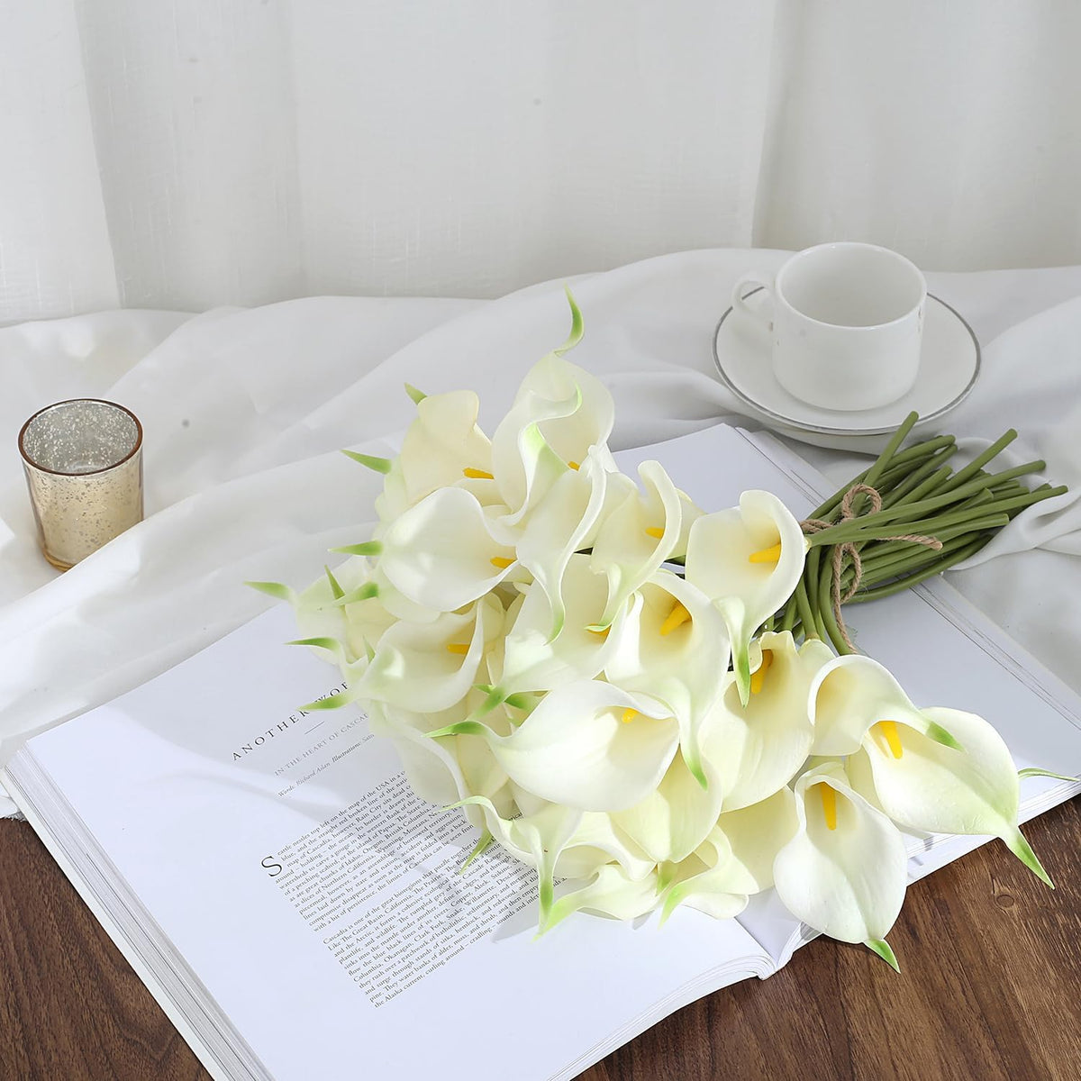 24 Pcs White Calla Lily Artificial Flowers Wedding Bouquets