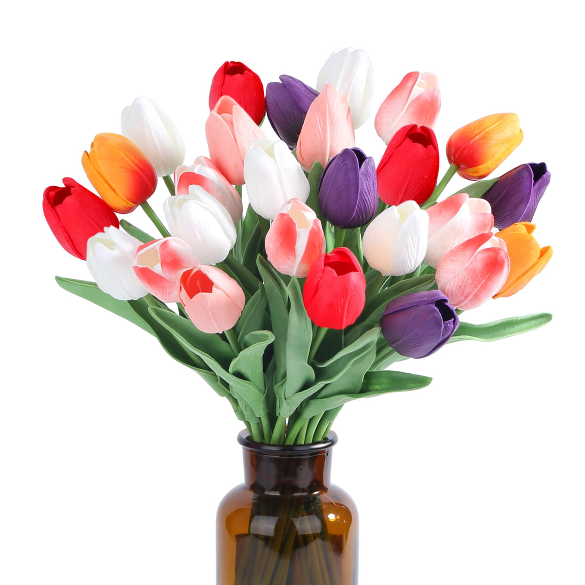 SITUMEIZI Fake Tulips 15pcs Real Touch PU Artificial Flower Assorted Colors