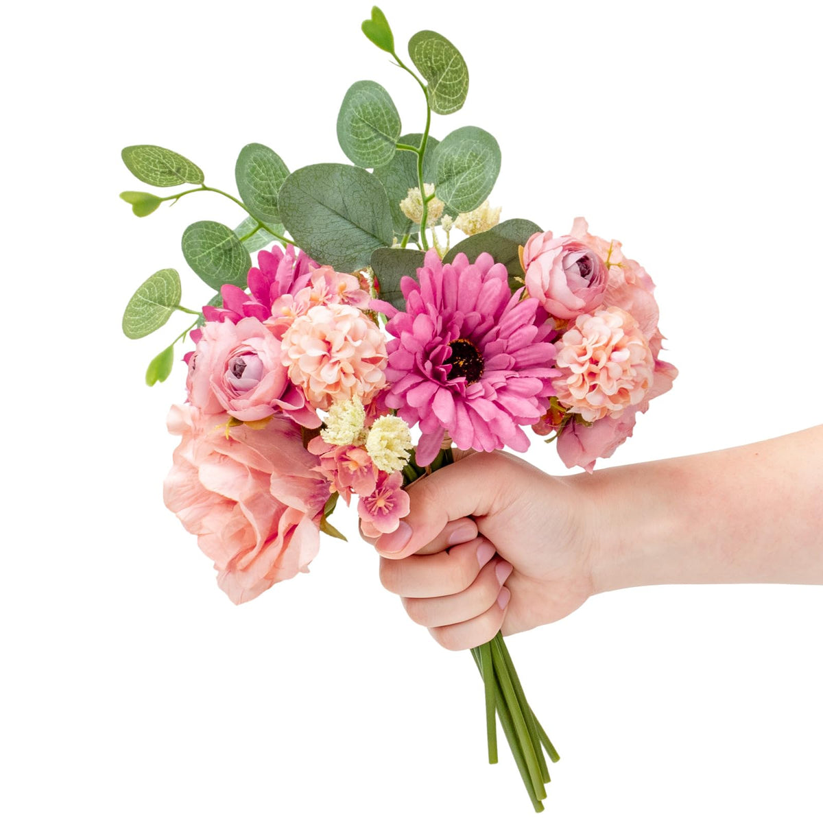 Zerzsy Artificial Flowers Bouquets, 4PCS Mixed Pink Artificial Peonies,Fake Flower Holding Flowers Wedding Bouquet for Bride Spring Home Desk Decor