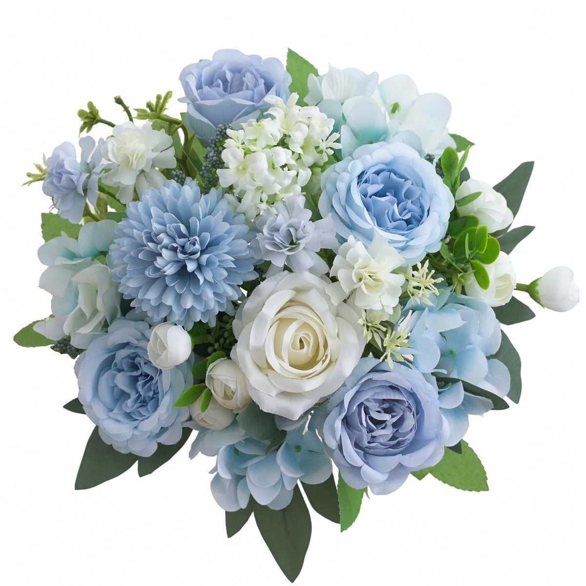 4 Pcs Mixed Artificial Peony Flowers Set-2 Bouquets & 2 Stems, Blue Fake Peony Rose Hydrangea Flowers for Vase Silk Floral Arrangements for Table Centerpiece Wedding Party Bridal Decoration Home Decor