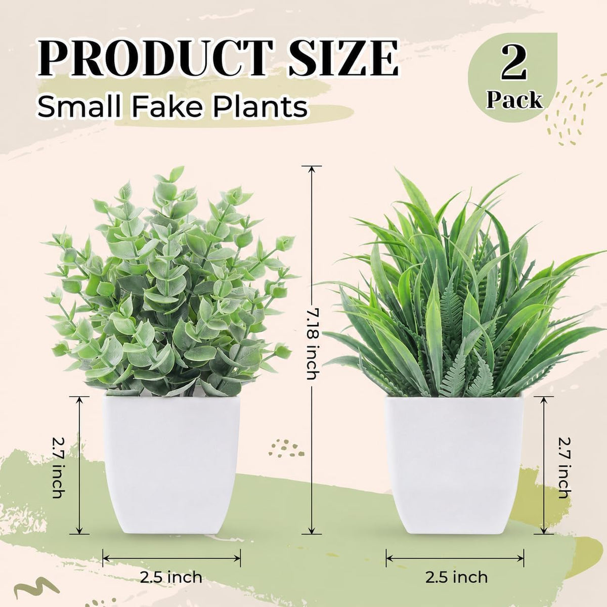 Der Rose 2 Pack Fake Plants Small Plants for Bathroom Office Decor