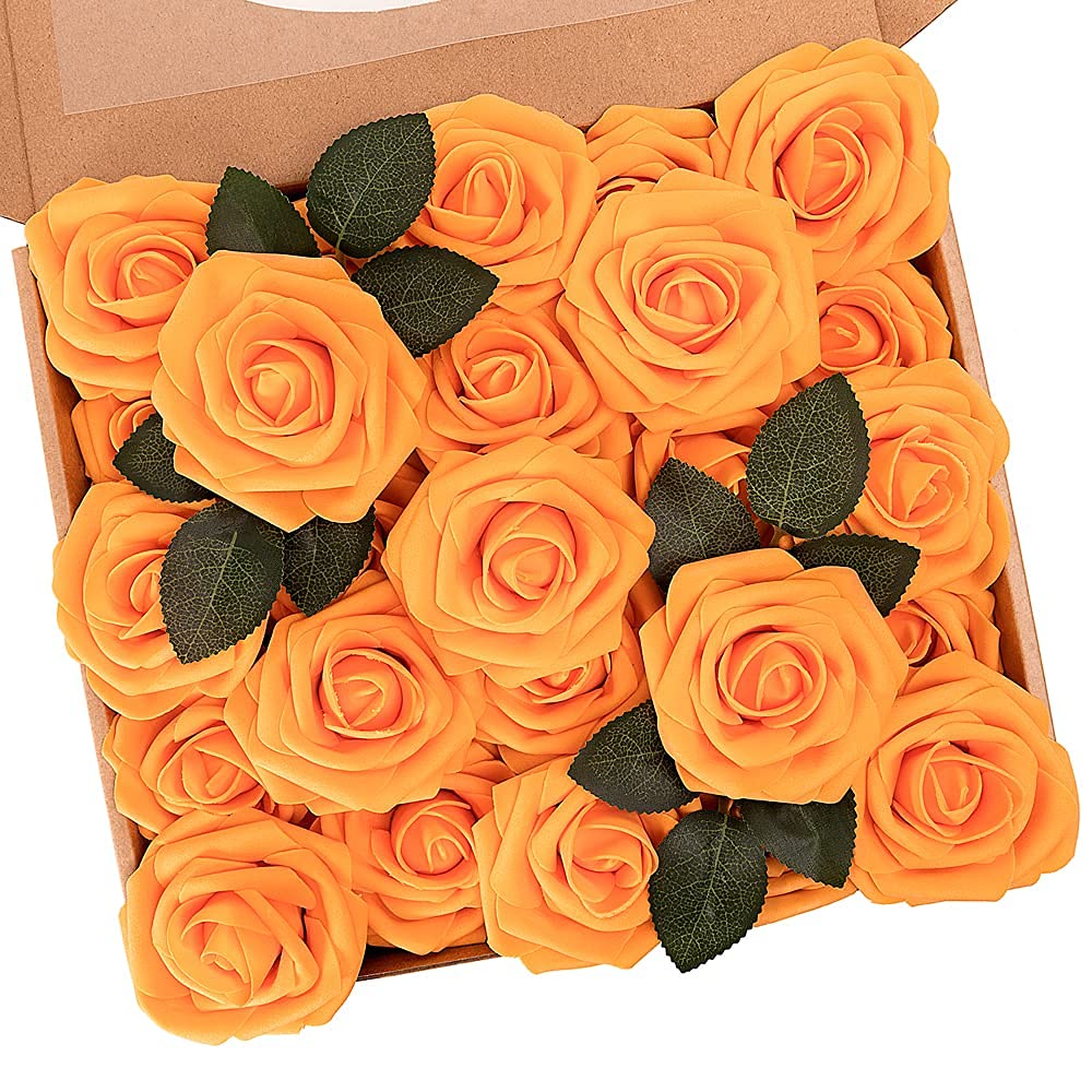 N&T NIETING Artificial Flowers 25Pcs Real Touch Fake Roses Foam Flowers with Stems for DIY Wedding Bridesmaid Bridal Bouquets Centerpieces Home Arrangement Party Tables Decoration,Series Purple