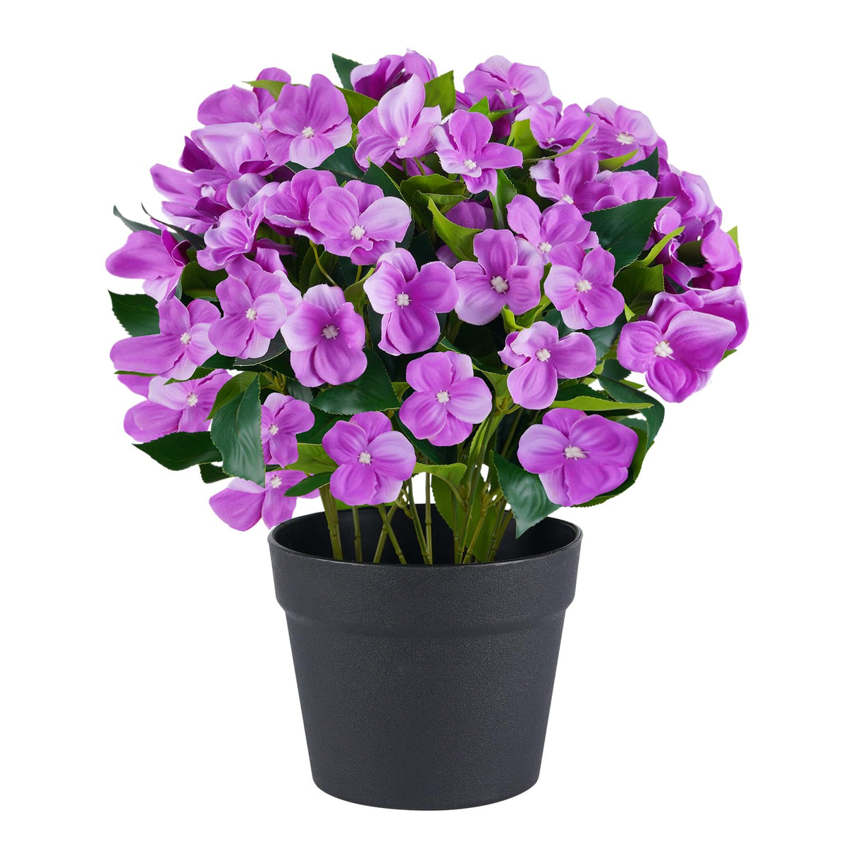 Artificial Impatiens Flowers in Pot for Outdoor 14 Inch Fake Plants