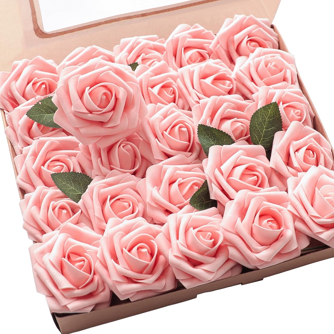 Floroom Artificial Flowers 25pcs Real Looking Ivory Foam Fake Roses with Stems for DIY Wedding Bouquets White Bridal Shower Centerpieces Arrangements Party Tables Decorations