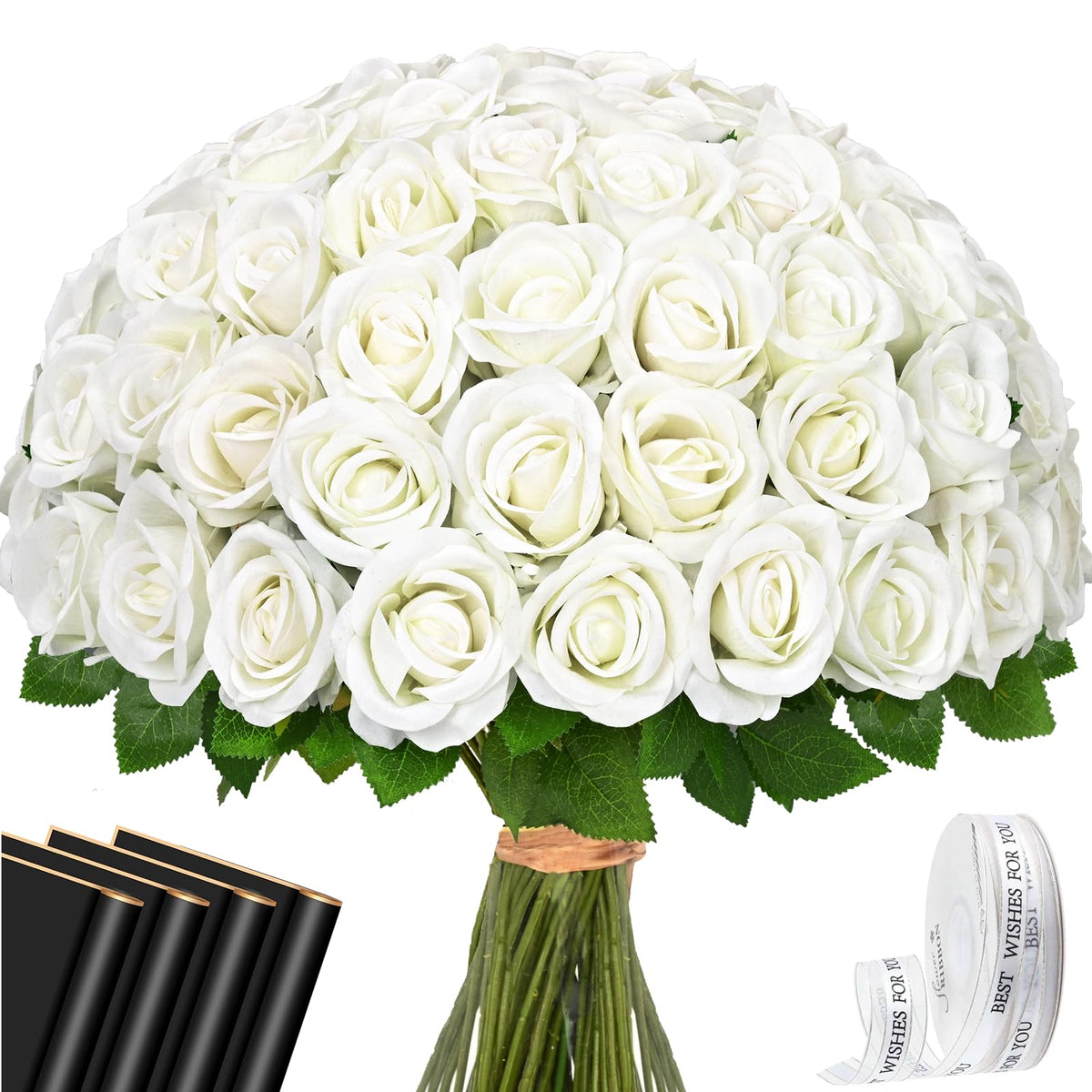 Waipfaru 50 Pcs Red Roses Artificial Flowers
