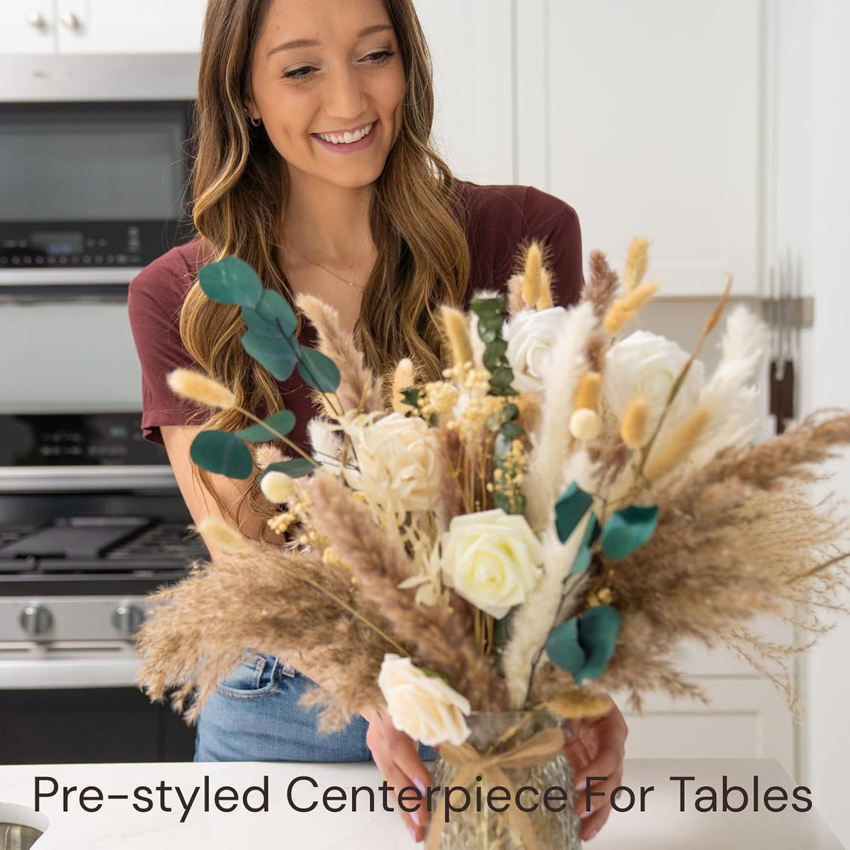 100pcs Artificial Flowers Arrangement With Vase, Dining Table Centerpiece